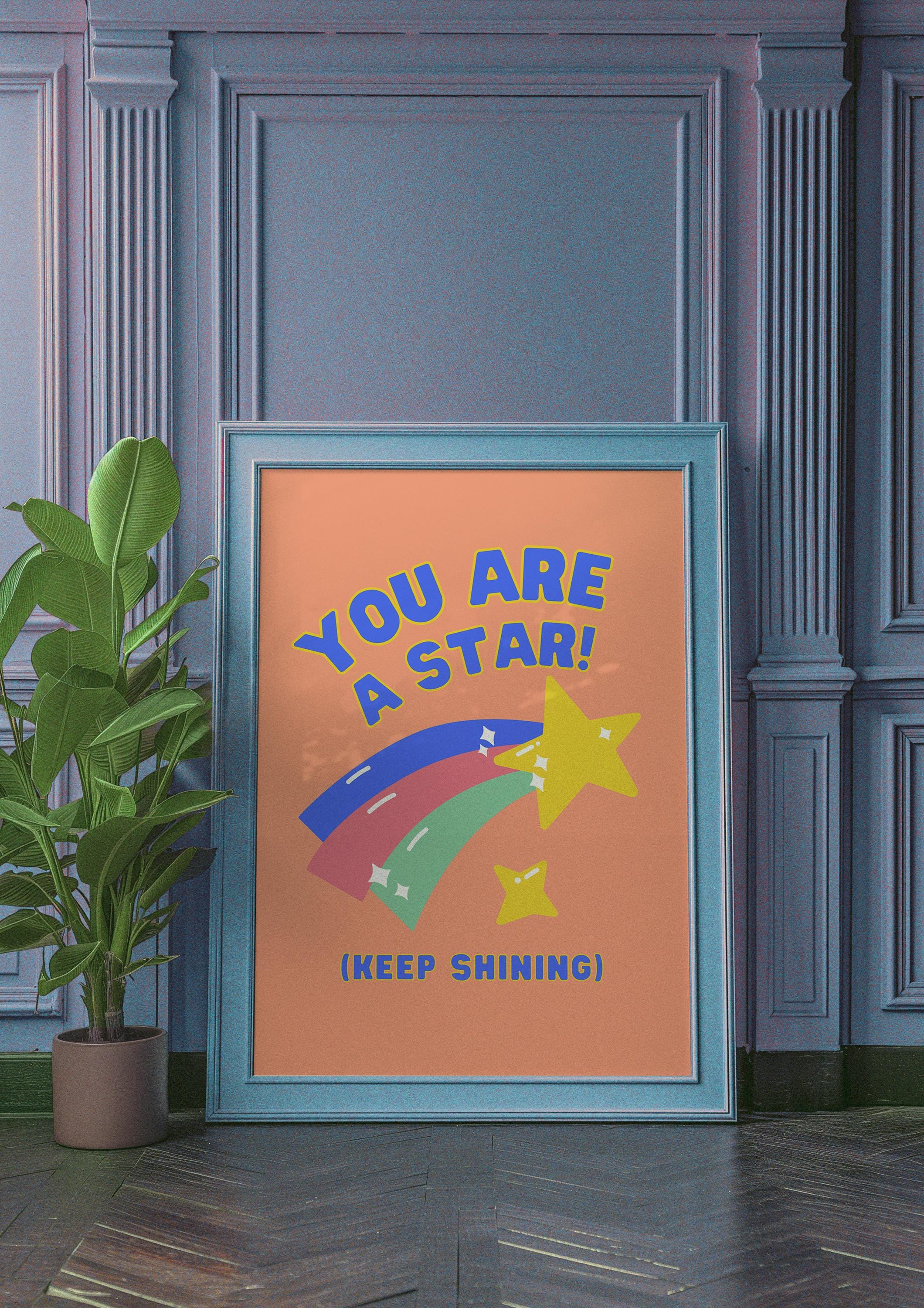 You Are a Star-Art for school-shooting start art-large wall art kids-school posters-encouraging posters-motivation prints-orange poster kids