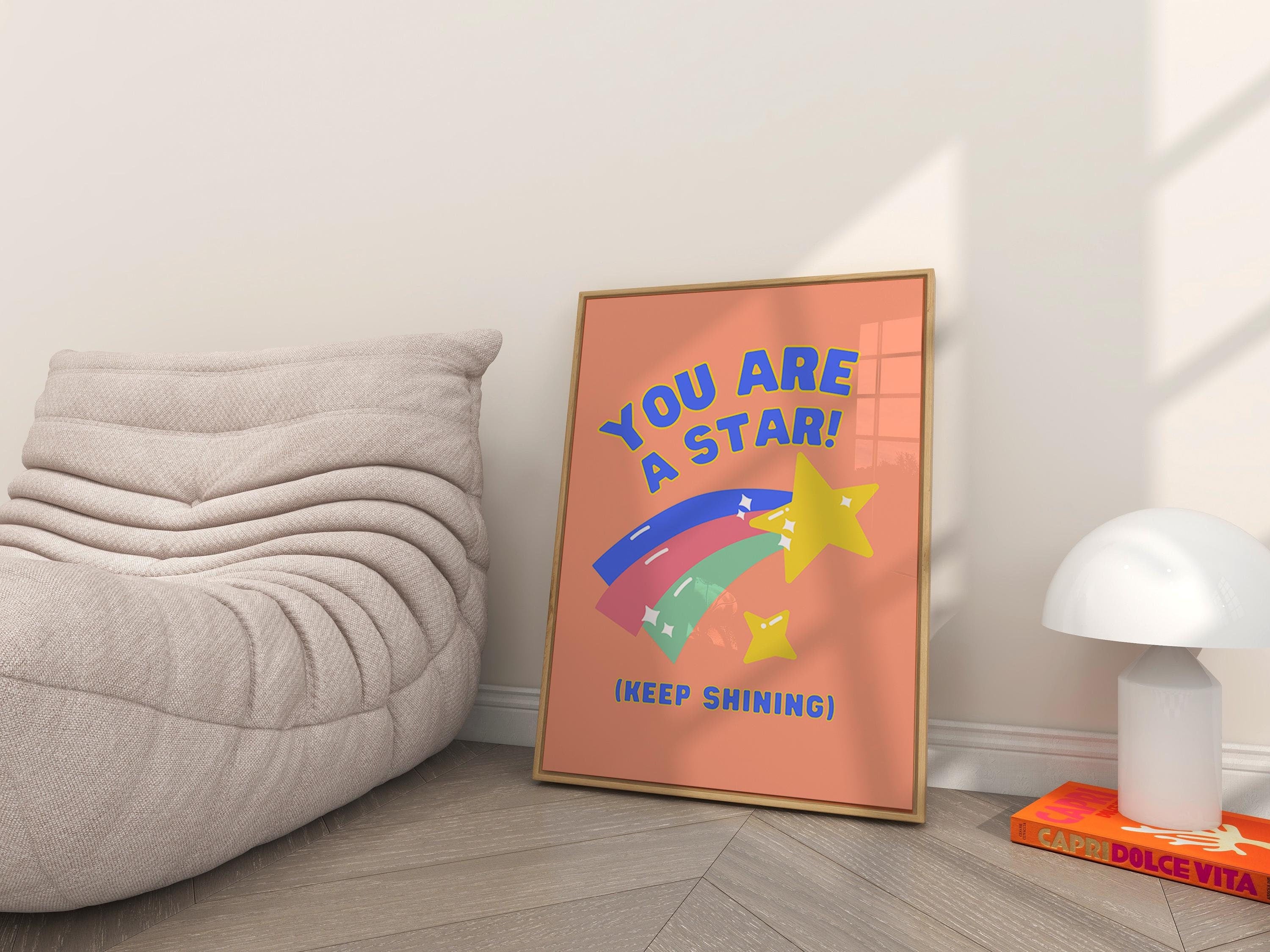 You Are a Star-Art for school-shooting start art-large wall art kids-school posters-encouraging posters-motivation prints-orange poster kids