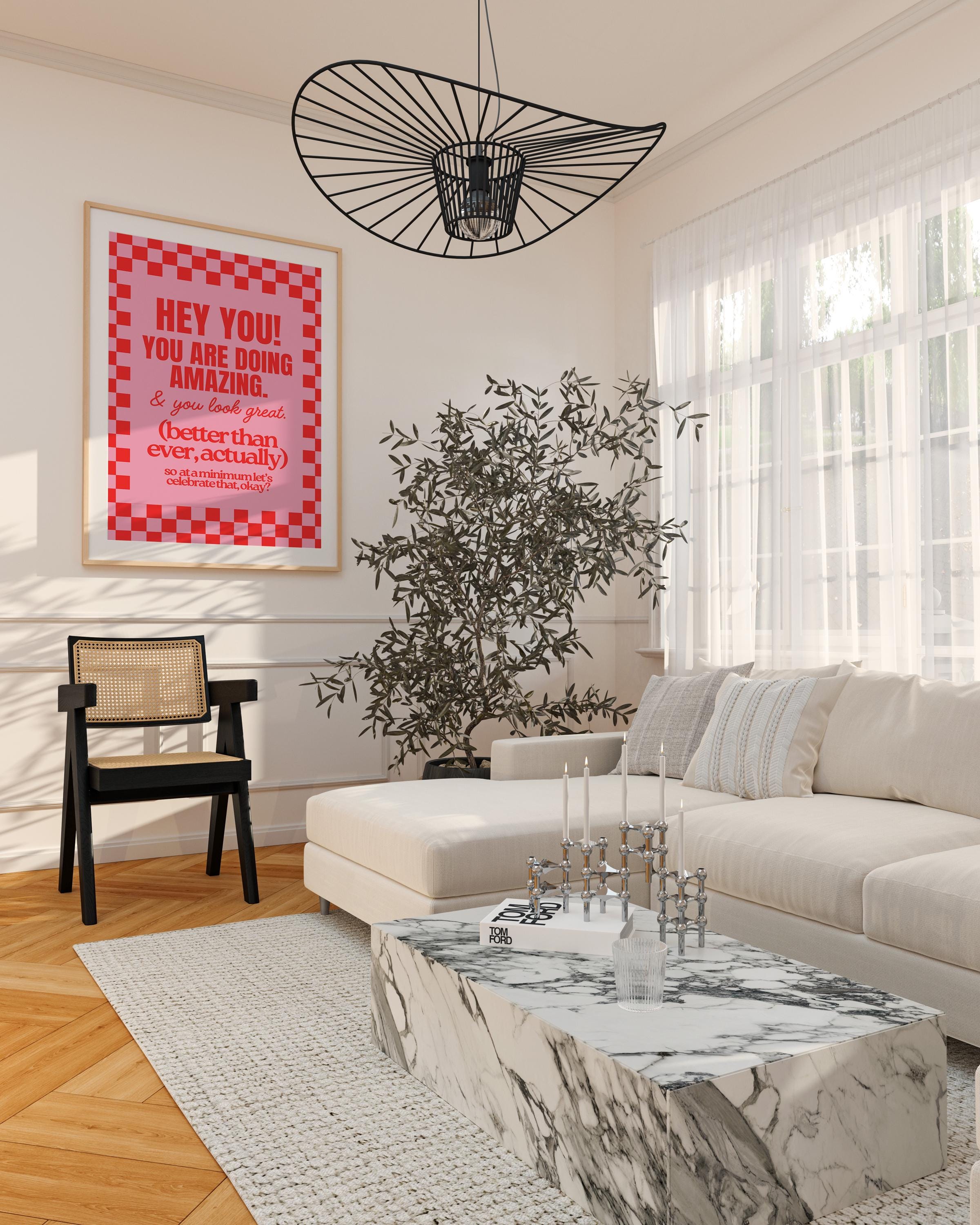 Hey You Affirmation Pink Digital Art Print