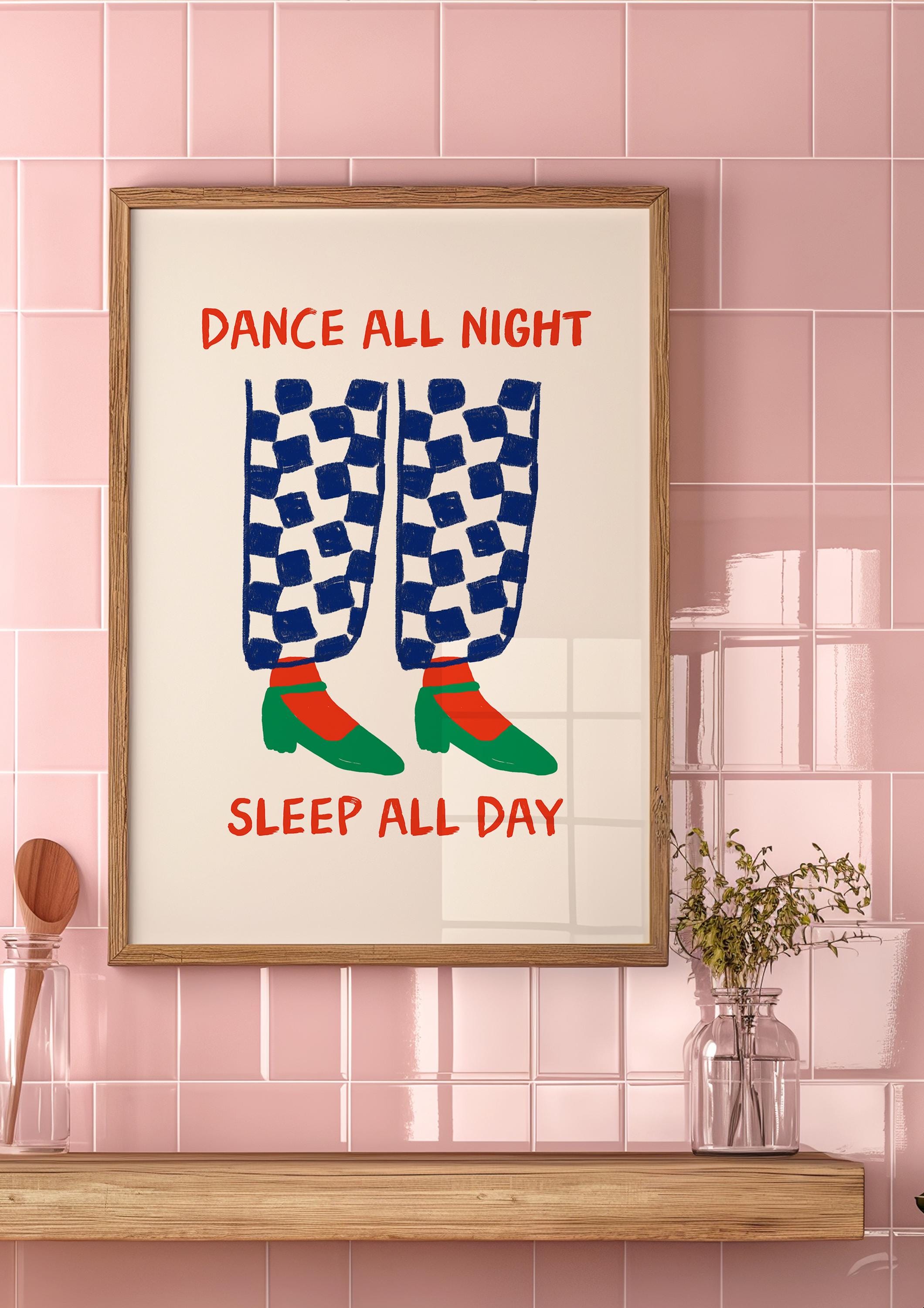 Dancing Print, Retro Typography Print, Red Wall Print, Wall Art, Positivity Poster, Retro Quote Print, Bedroom Posters, Fun Art Gift