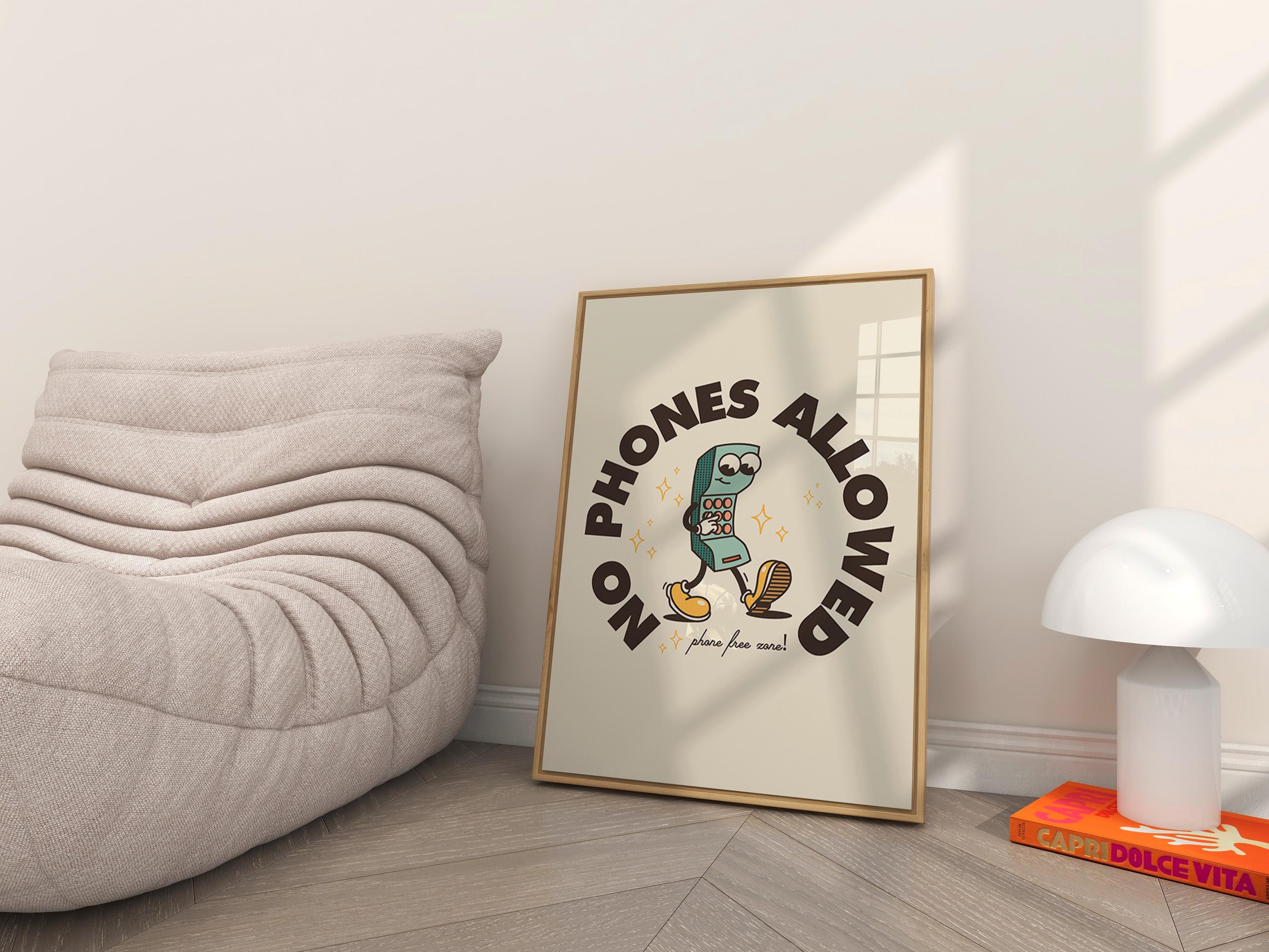 Classroom Art, No Phones Poster, Downloadable Print, Cartoon Art, School Posters, Vintage Mascot Art, Teacher Posters, Classroom Print