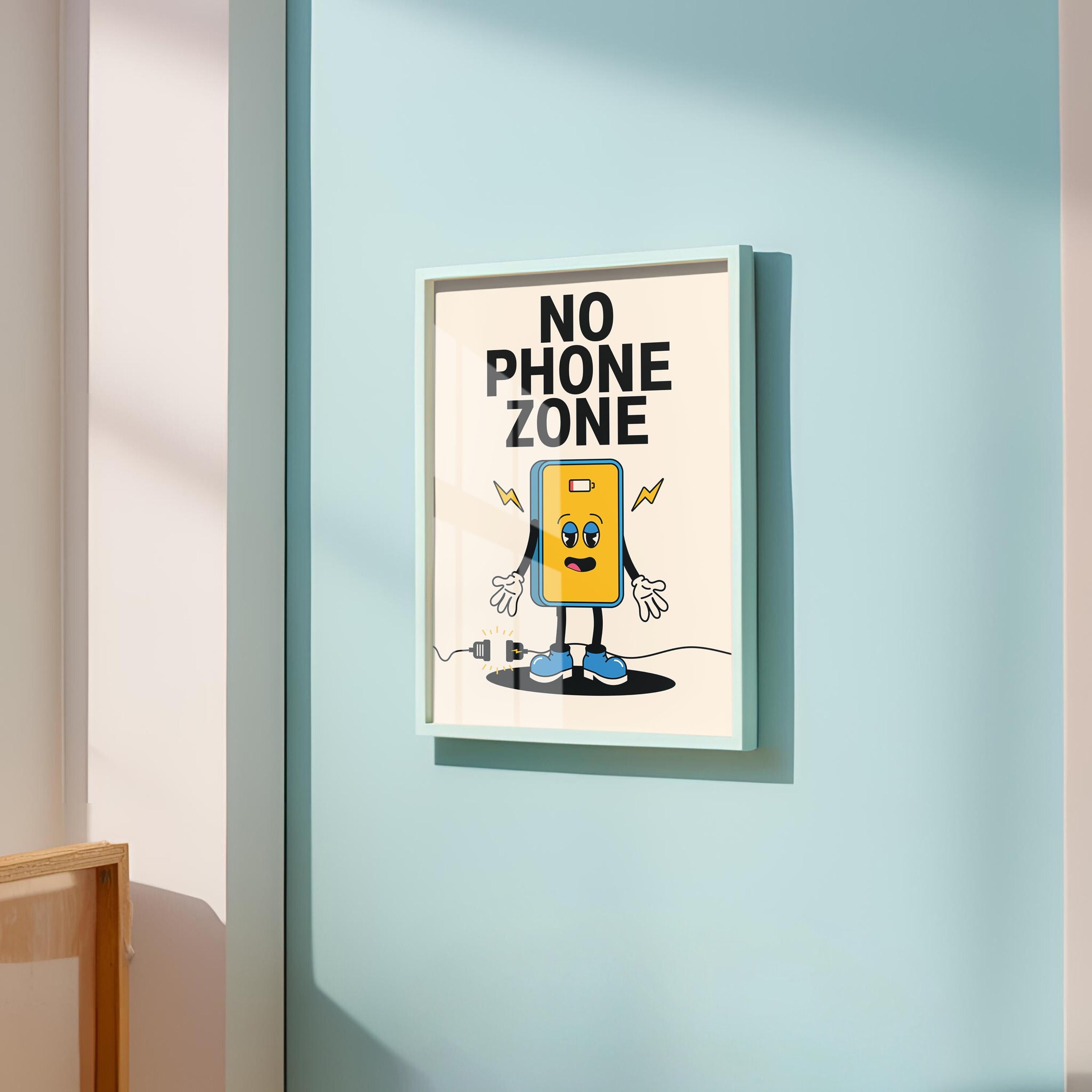 Classroom Art, No Phones Poster, Downloadable Print, Cartoon Art, School Posters, Vintage Mascot Art, Teacher Posters, Classroom Print