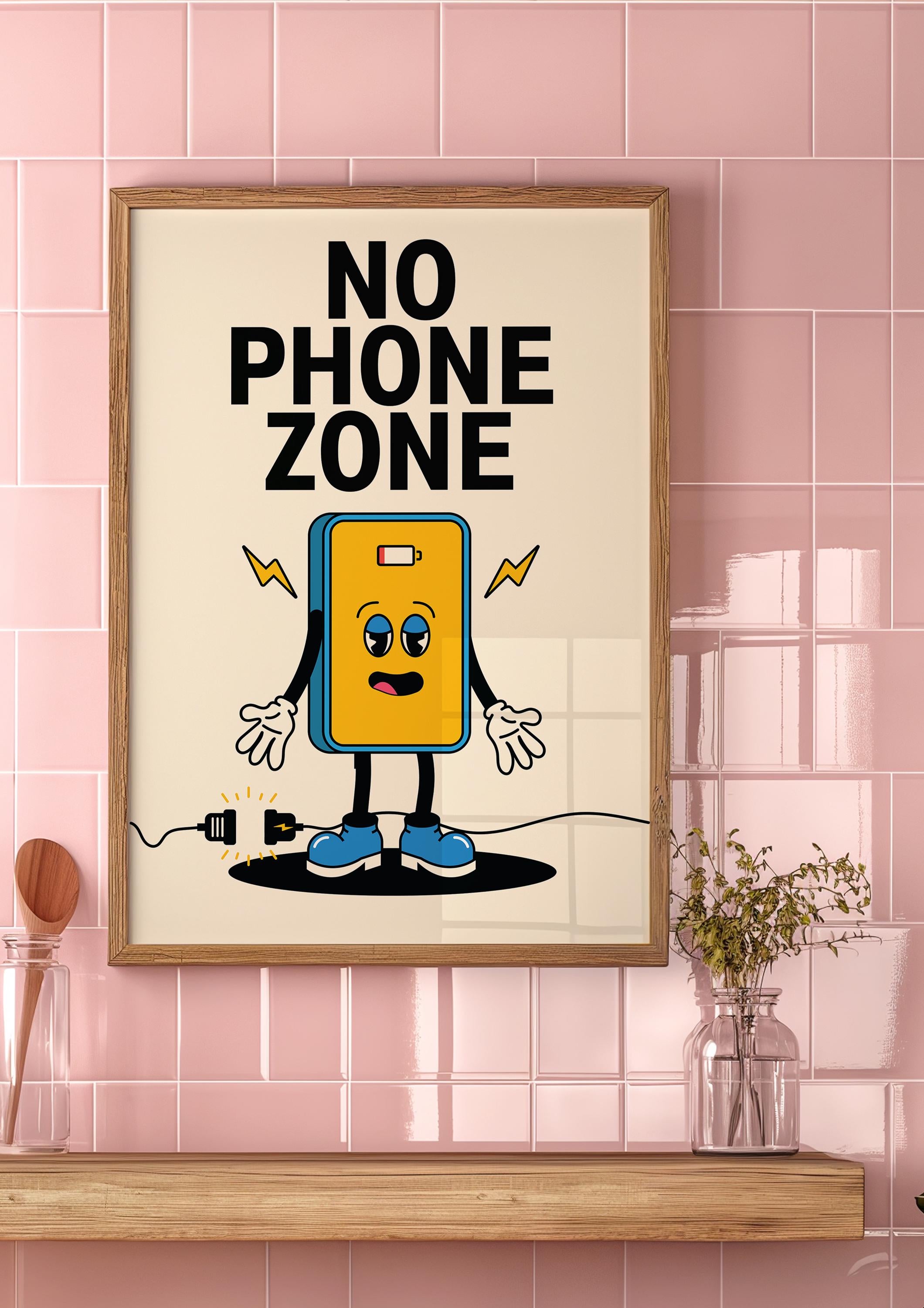 Classroom Art, No Phones Poster, Downloadable Print, Cartoon Art, School Posters, Vintage Mascot Art, Teacher Posters, Classroom Print