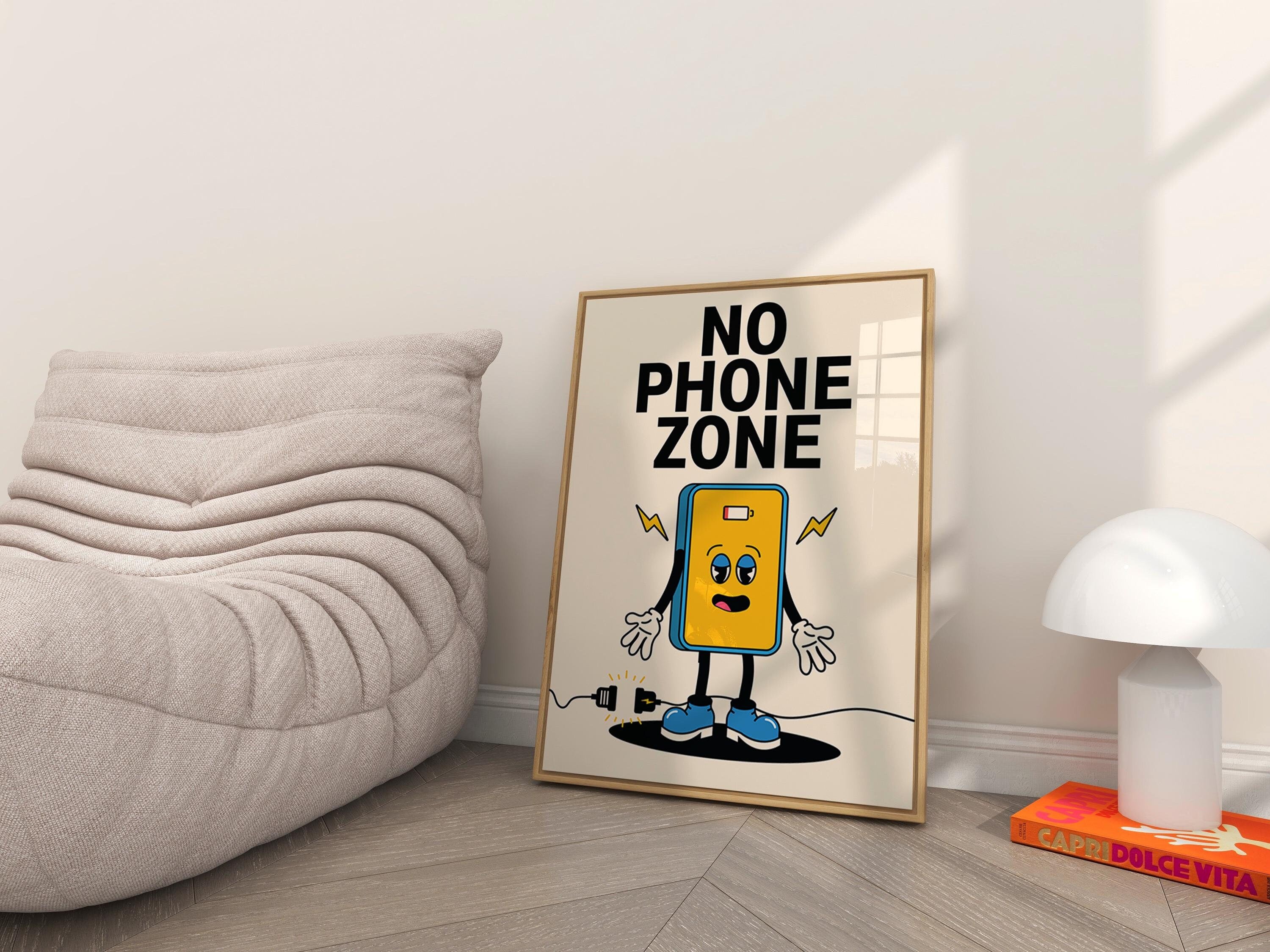 Classroom Art, No Phones Poster, Downloadable Print, Cartoon Art, School Posters, Vintage Mascot Art, Teacher Posters, Classroom Print