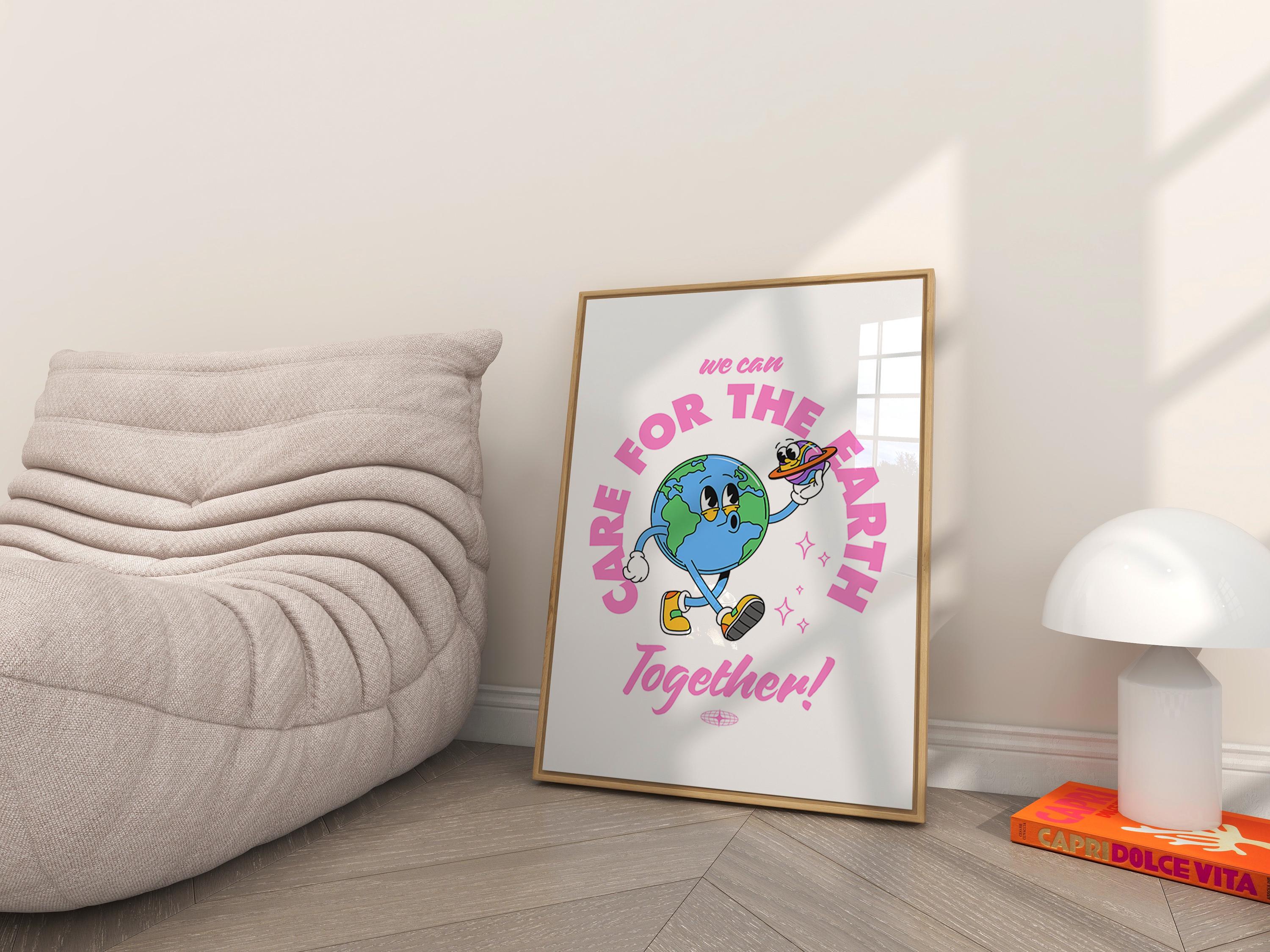 Classroom Art ,Kids Room Art, Downloadable Print, Cartoon Art Print, Trendy Posters, Vintage Mascot Art, Cute Positive Art, Earth Art