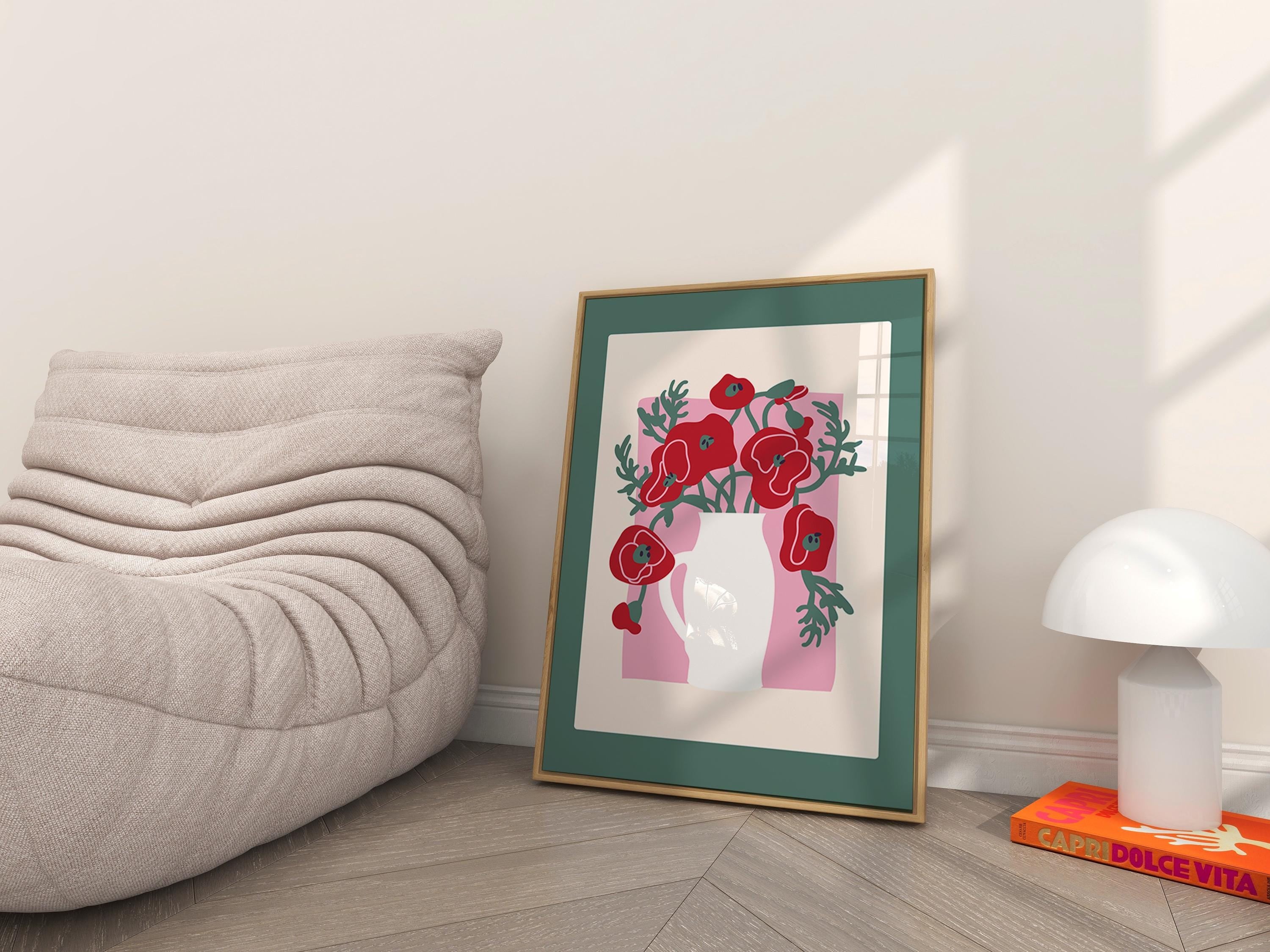 Bouquet of Flowers, Floral Art, Poppy Flower Print, Floral Decor, Colorful Art, Girls Bedroom, Gift Idea, Inspirational Art, Minimalist Art