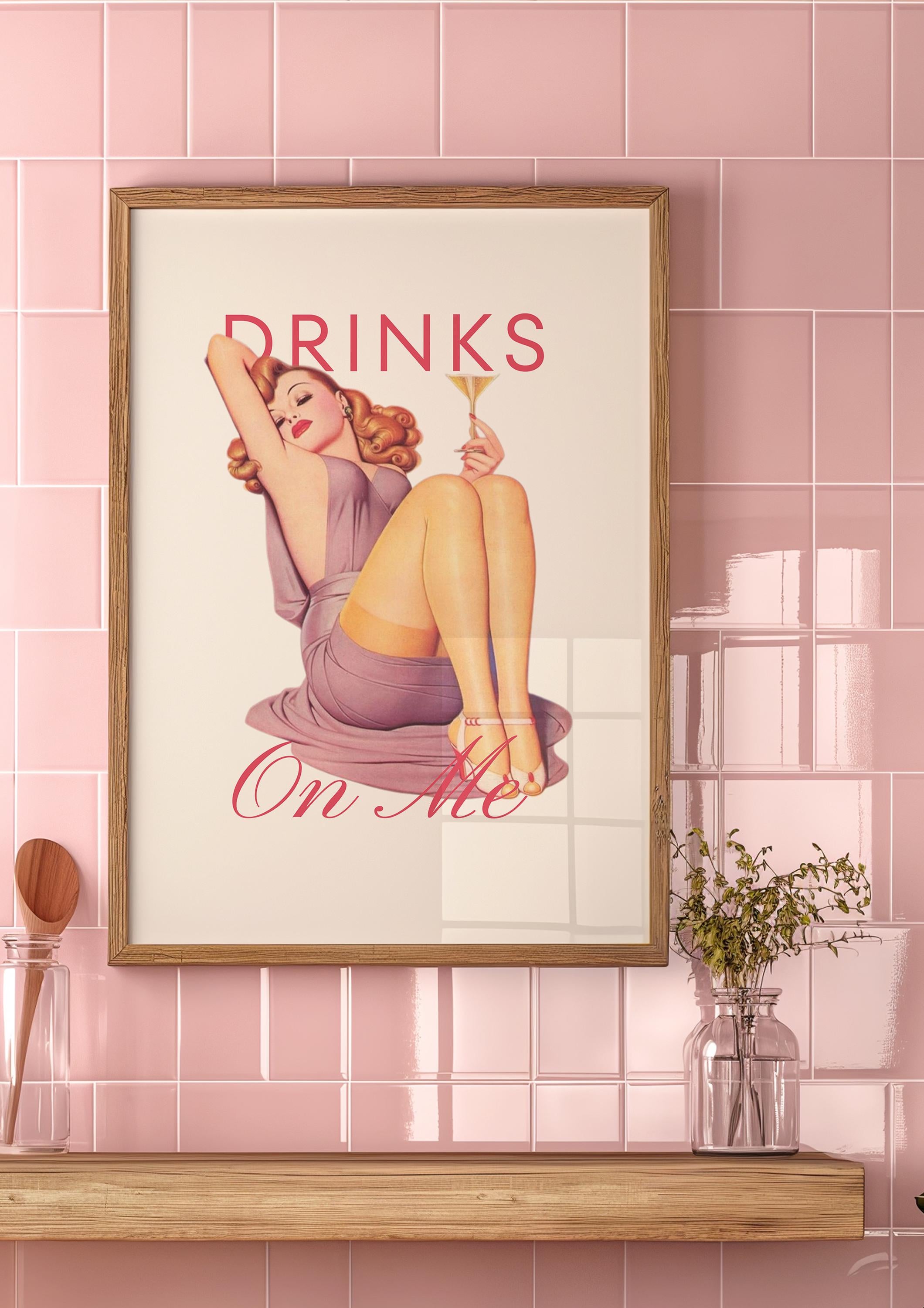 Drinks on Me, Retro Photo Art Print, Girly Art Decor, Apartment Decor, Bar Cart Print, Vintage Art Print, Vintage Photo Decor