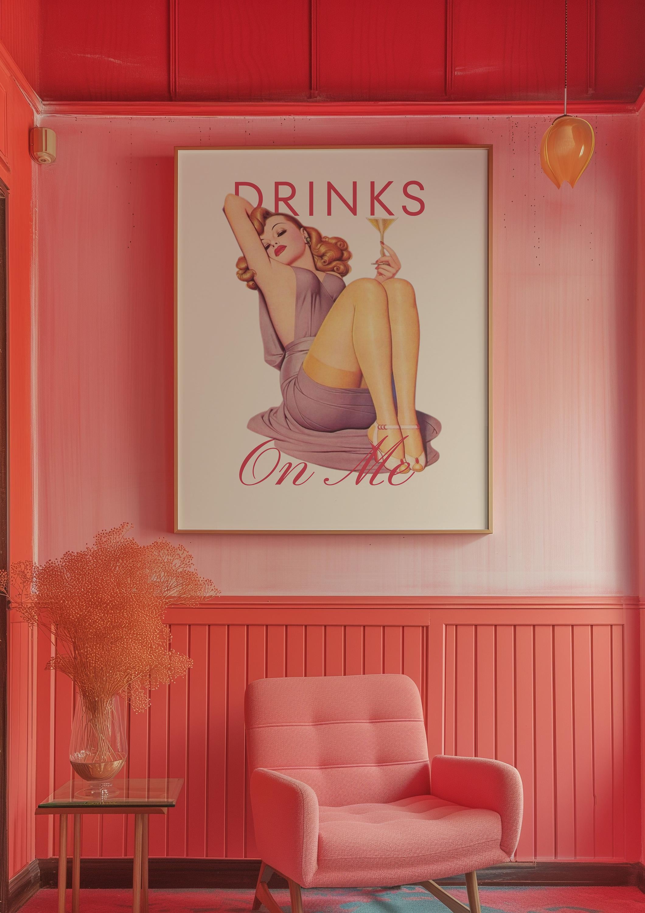 Drinks on Me, Retro Photo Art Print, Girly Art Decor, Apartment Decor, Bar Cart Print, Vintage Art Print, Vintage Photo Decor