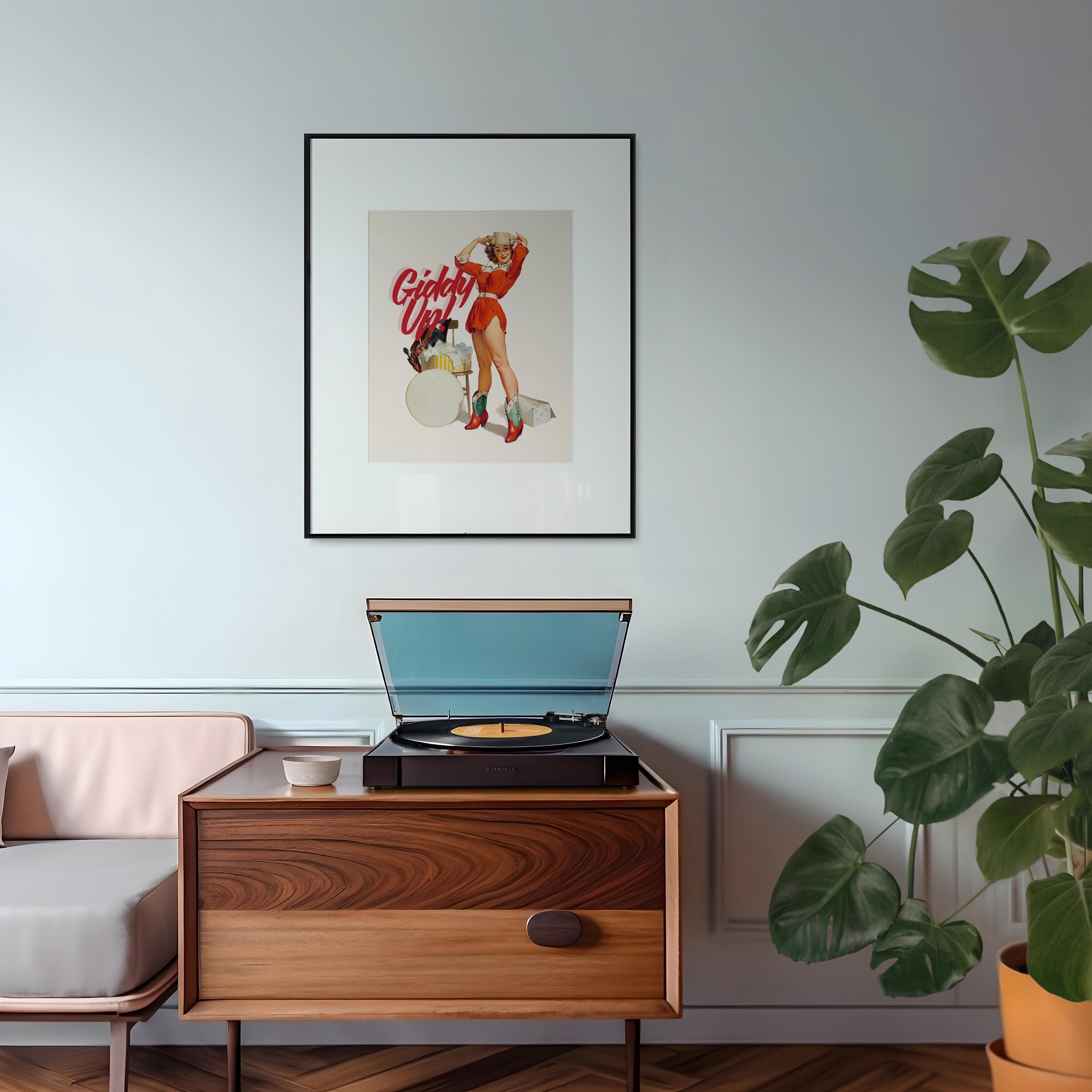 Giddy Up Poster, Retro Photo Art Print, Girly Art Decor, Apartment Decor, Bar Cart Print, Vintage Art Print, Vintage Photo Decor