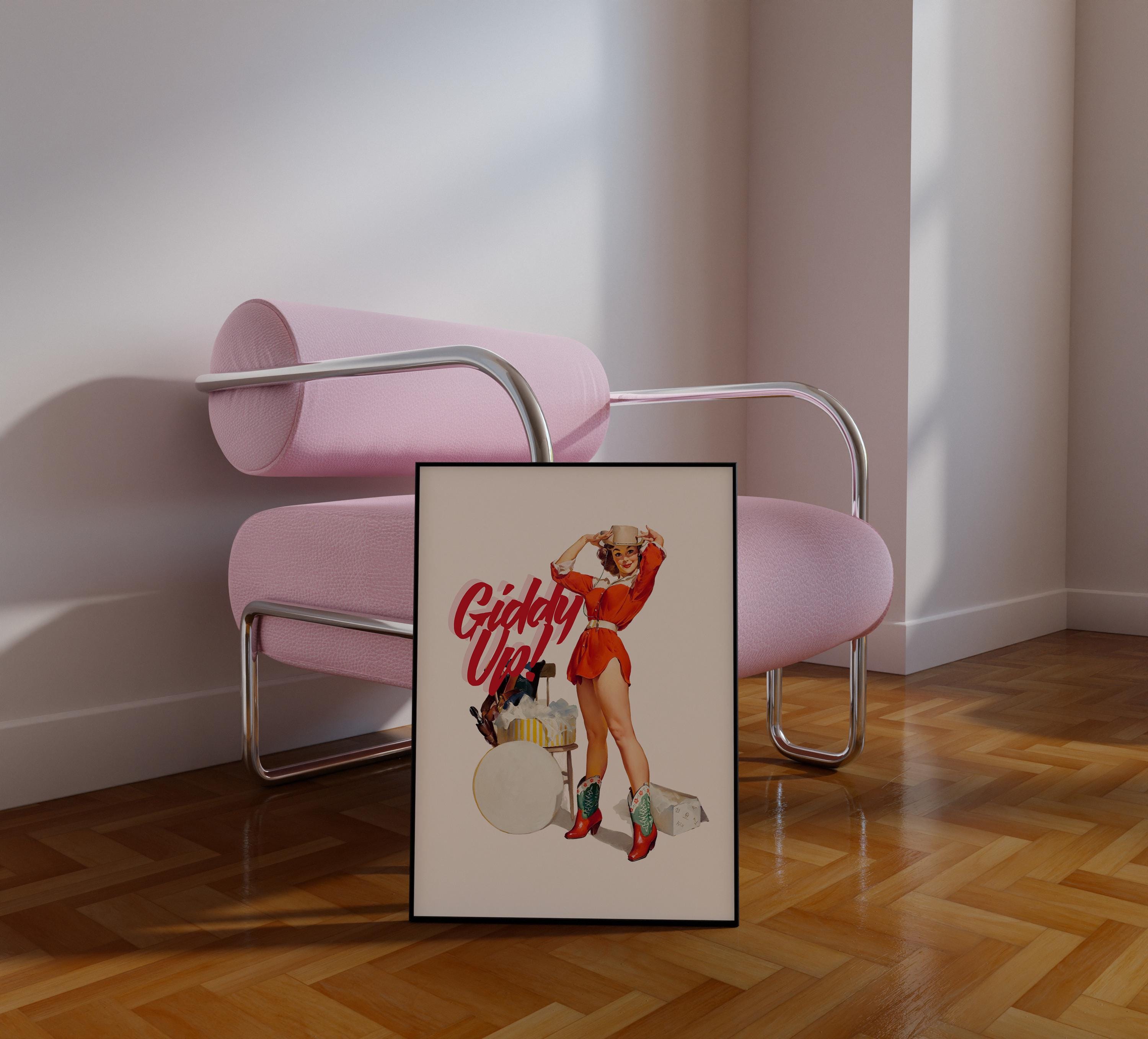 Giddy Up Poster, Retro Photo Art Print, Girly Art Decor, Apartment Decor, Bar Cart Print, Vintage Art Print, Vintage Photo Decor