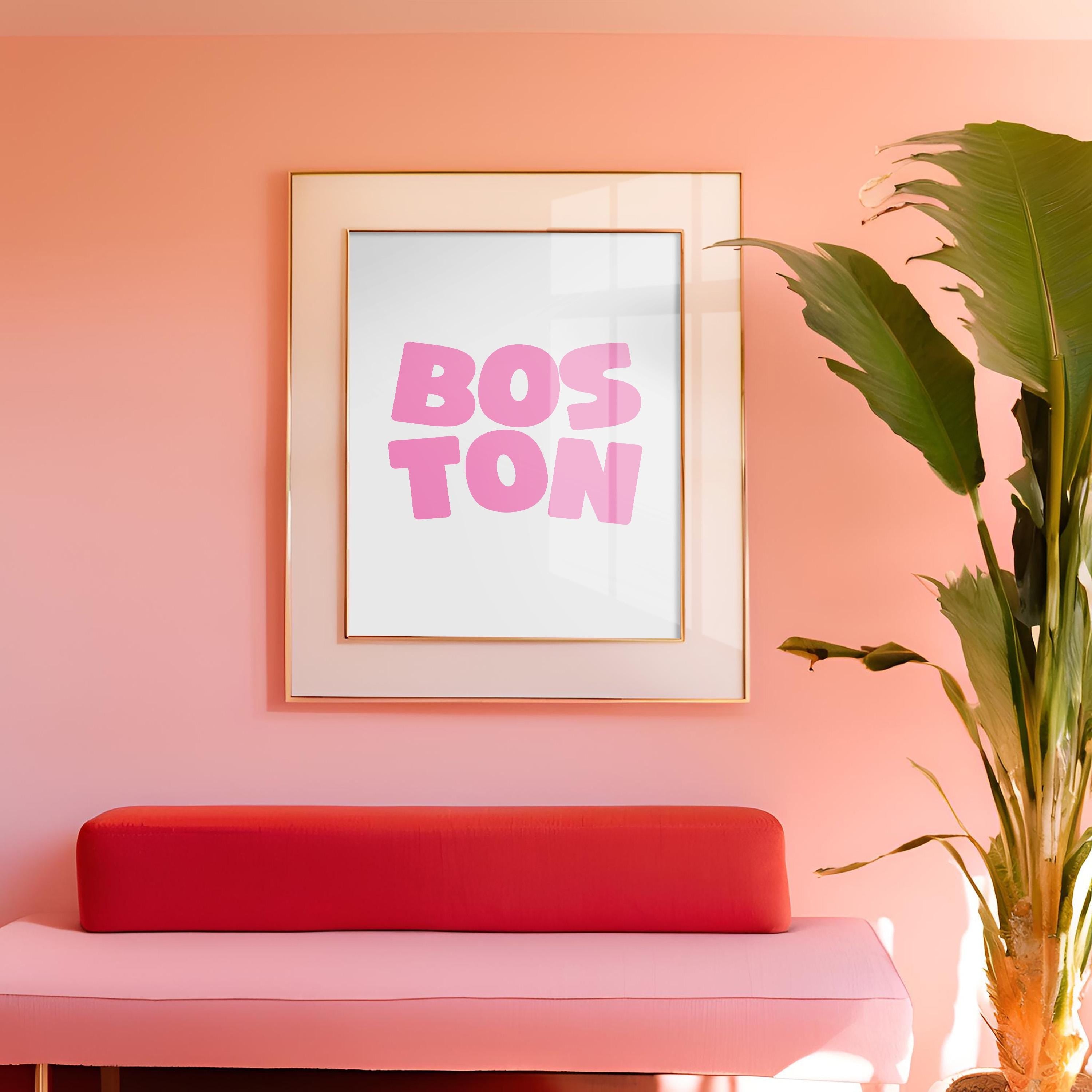 Boston Art Print,Digital Art Download,Black Boston Wall Art,Cute Trendy Art,Boston Posters,Boston Wall Poster,Pink Posters