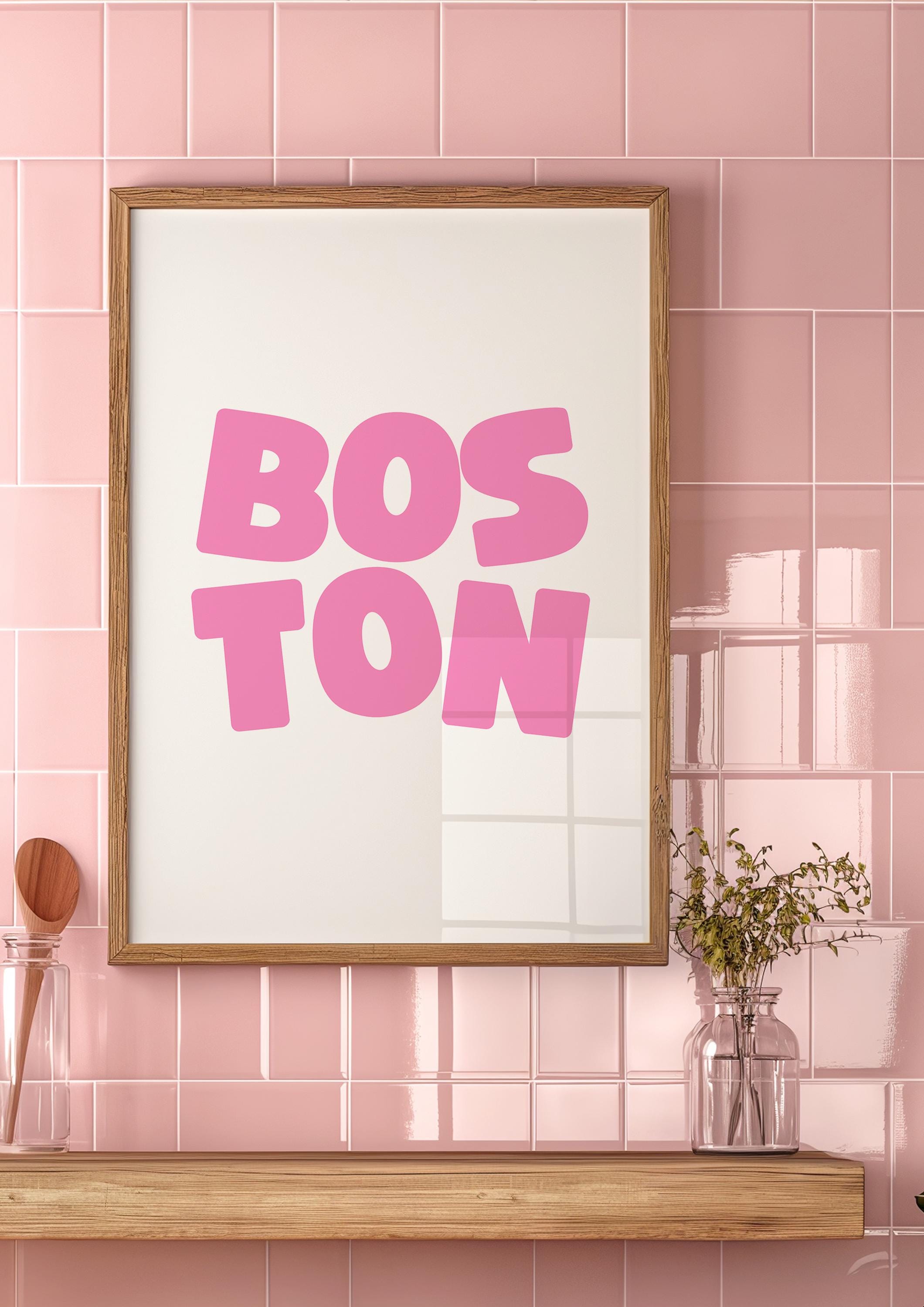 Boston Art Print,Digital Art Download,Black Boston Wall Art,Cute Trendy Art,Boston Posters,Boston Wall Poster,Pink Posters