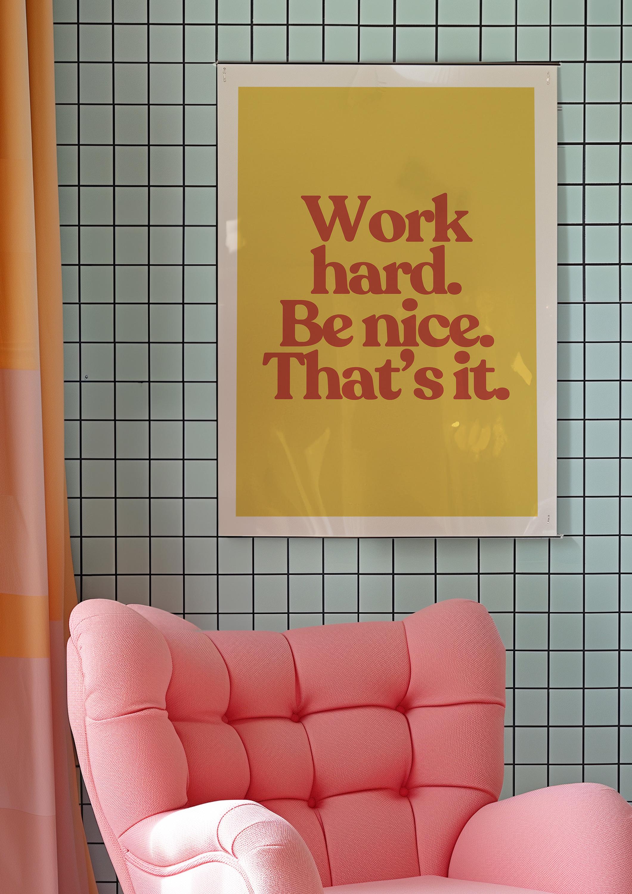 Work Hard Print, Retro Typography Print, Red Wall Print, Kids Wall Art, Positivity Poster, Retro Quote Print, Classroom Posters, School Gift