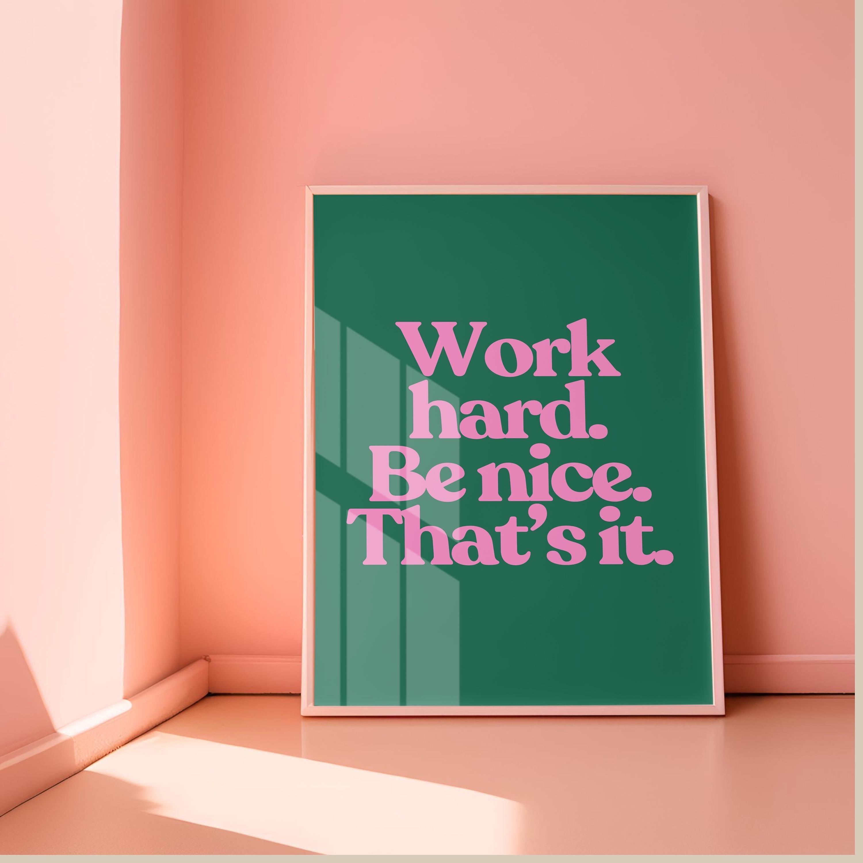 Work Hard Print, Retro Typography Print, Red Wall Print, Kids Wall Art, Positivity Poster, Retro Quote Print, Classroom Posters, School Gift