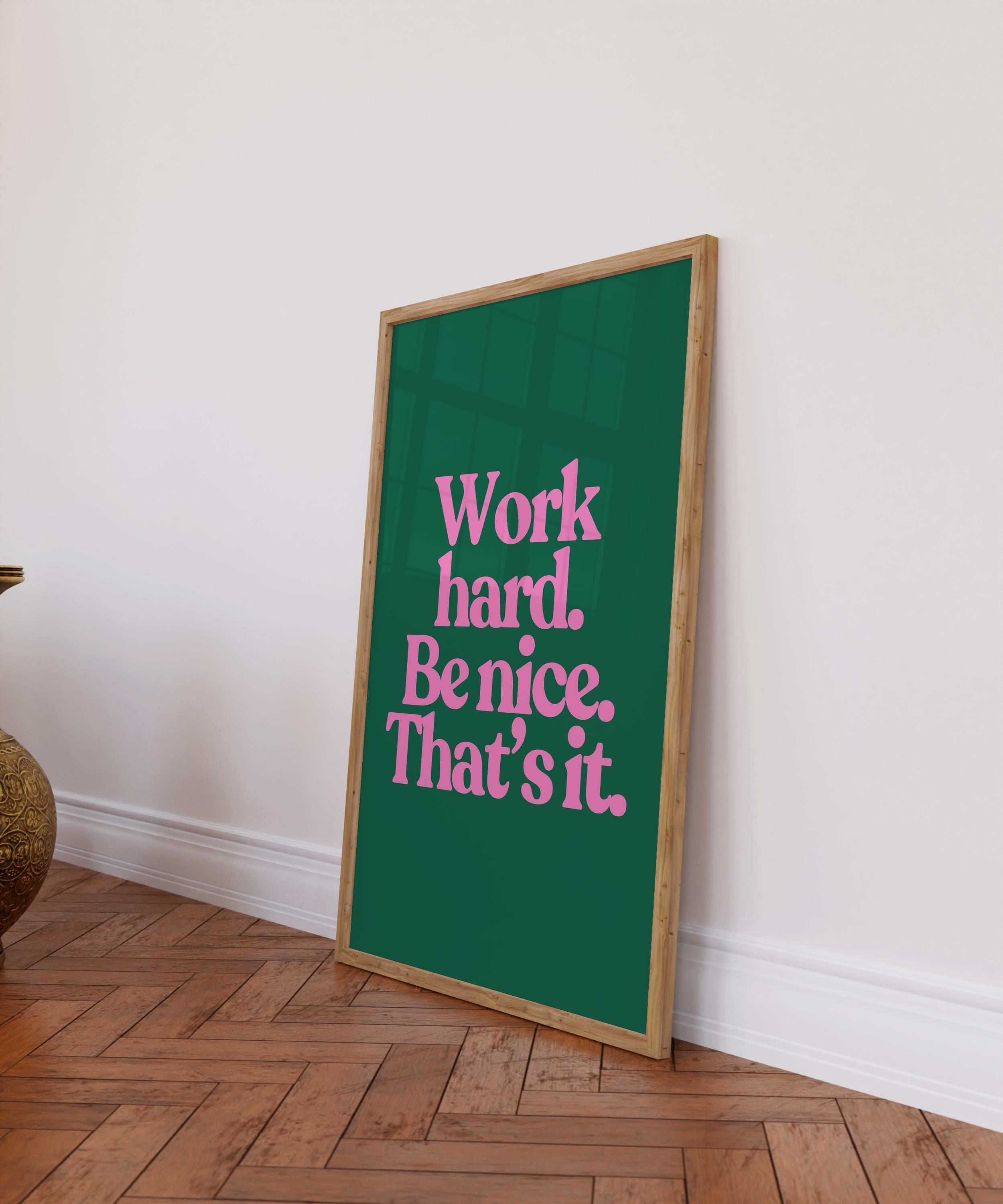 Work Hard Print, Retro Typography Print, Red Wall Print, Kids Wall Art, Positivity Poster, Retro Quote Print, Classroom Posters, School Gift