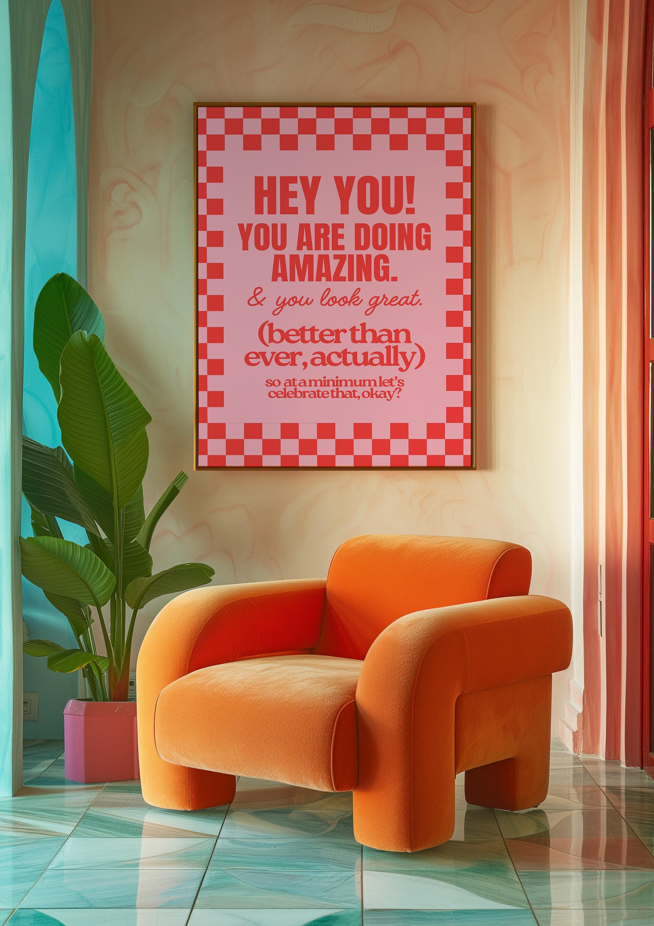 Hey You Affirmation Pink Digital Art Print