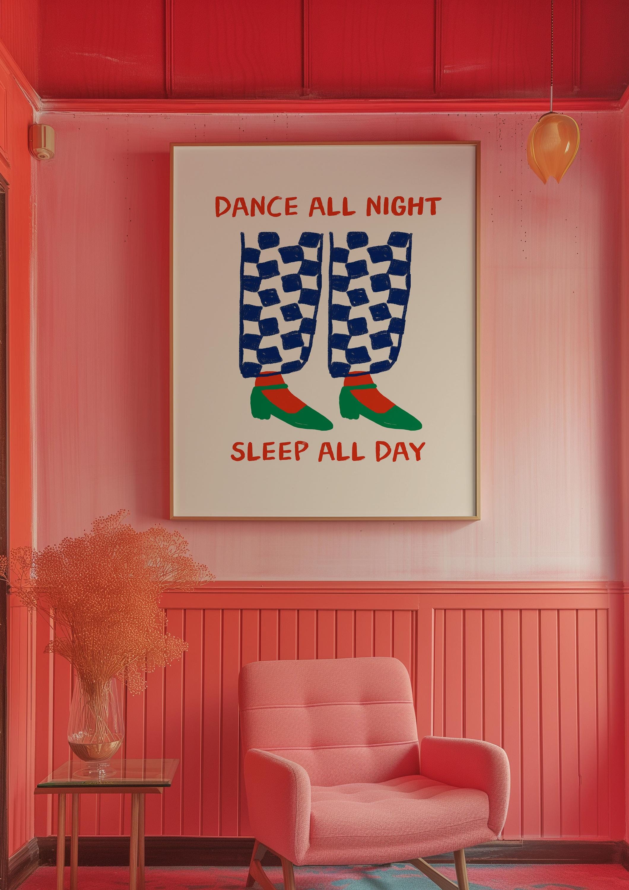 Dancing Print, Retro Typography Print, Red Wall Print, Wall Art, Positivity Poster, Retro Quote Print, Bedroom Posters, Fun Art Gift