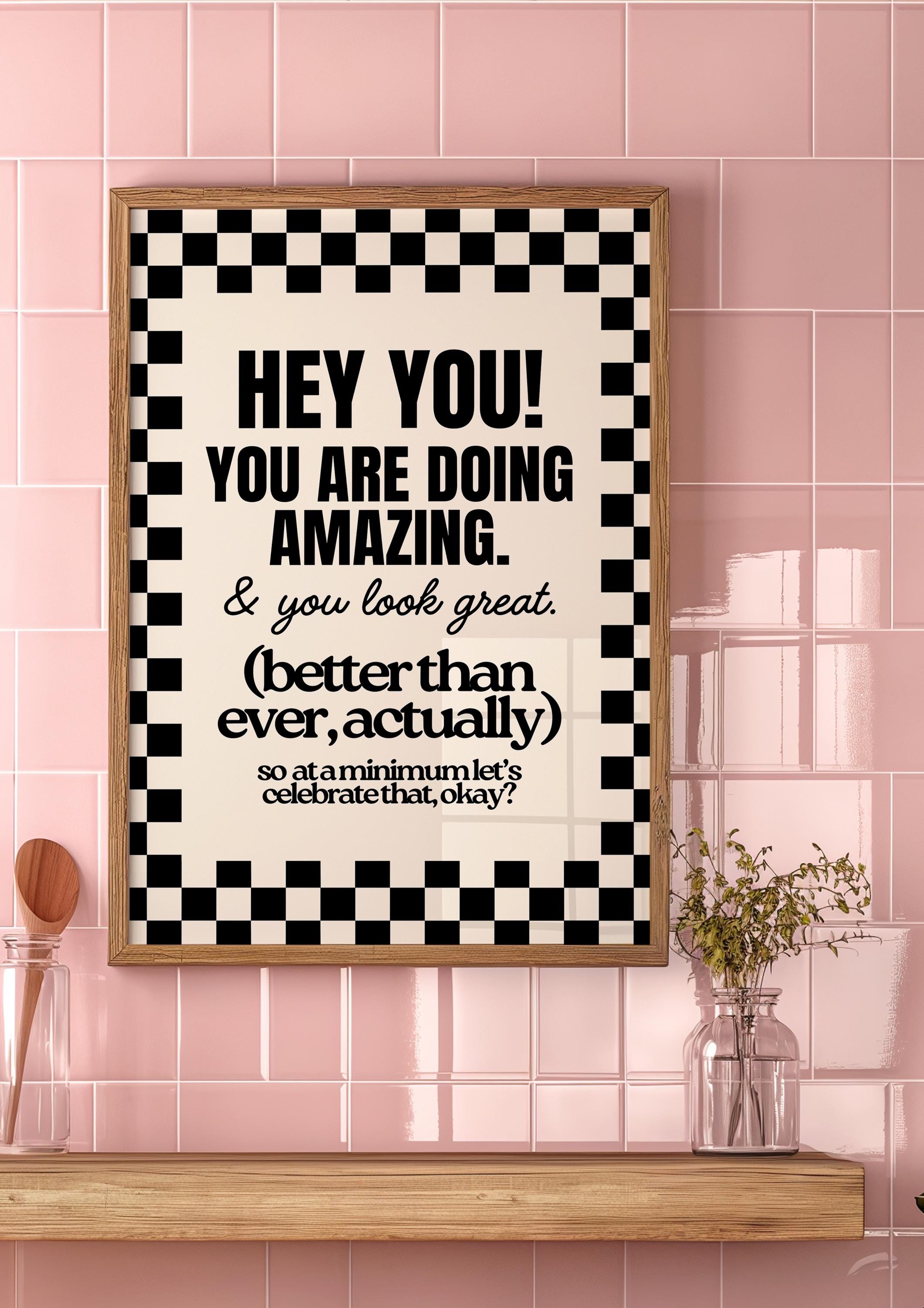 Hey You Affirmation Black and Beige Digital Art Print