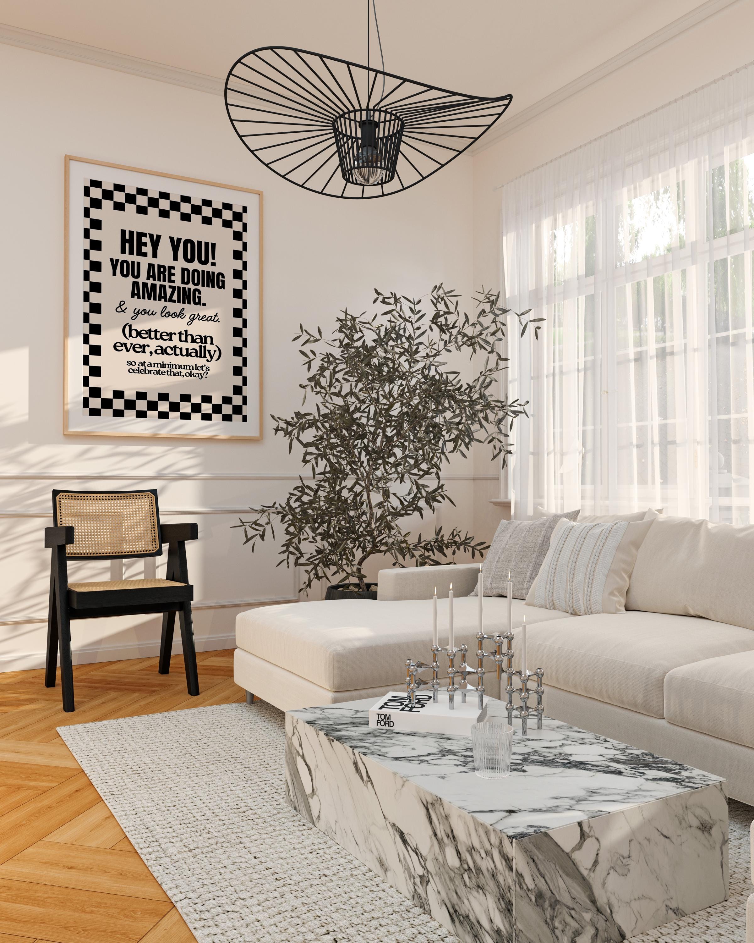 Hey You Affirmation Black and Beige Digital Art Print