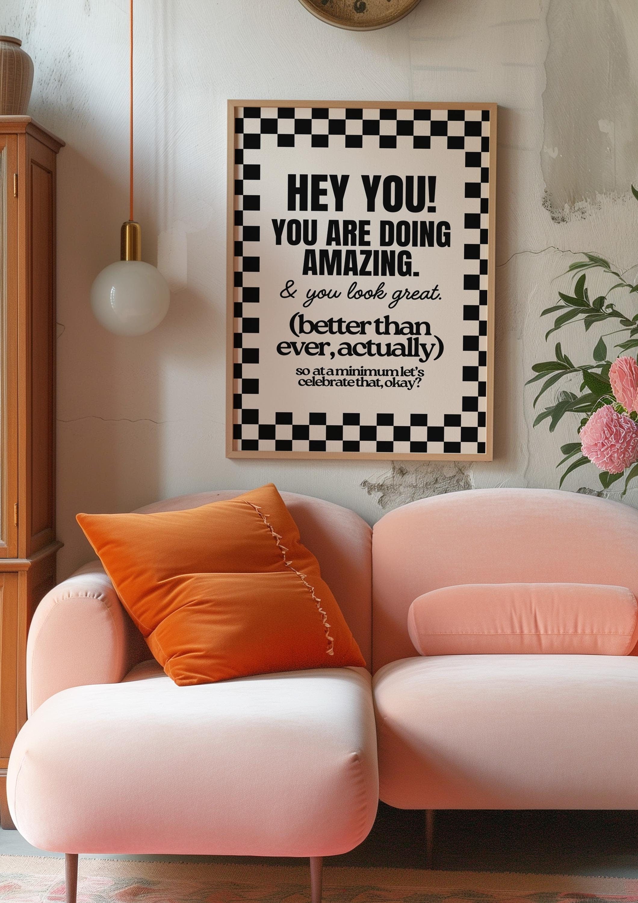 Hey You Affirmation Black and Beige Digital Art Print