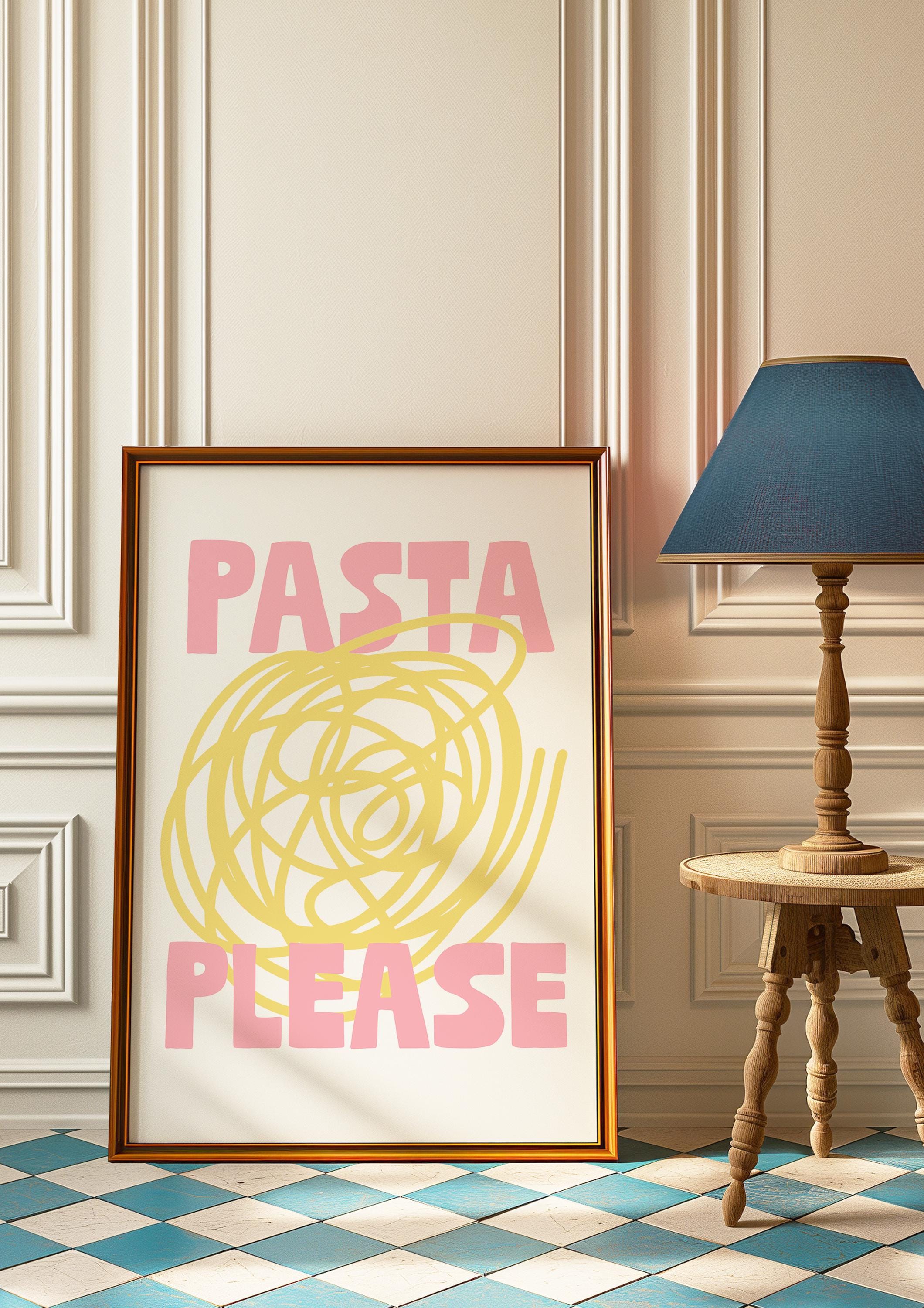 Pasta Print, Spaghetti Print, Pasta Poster, Hand Drawn Kitchen Art, Foodie Drawing, Pasta Illustration, printable wall art, pasta art print