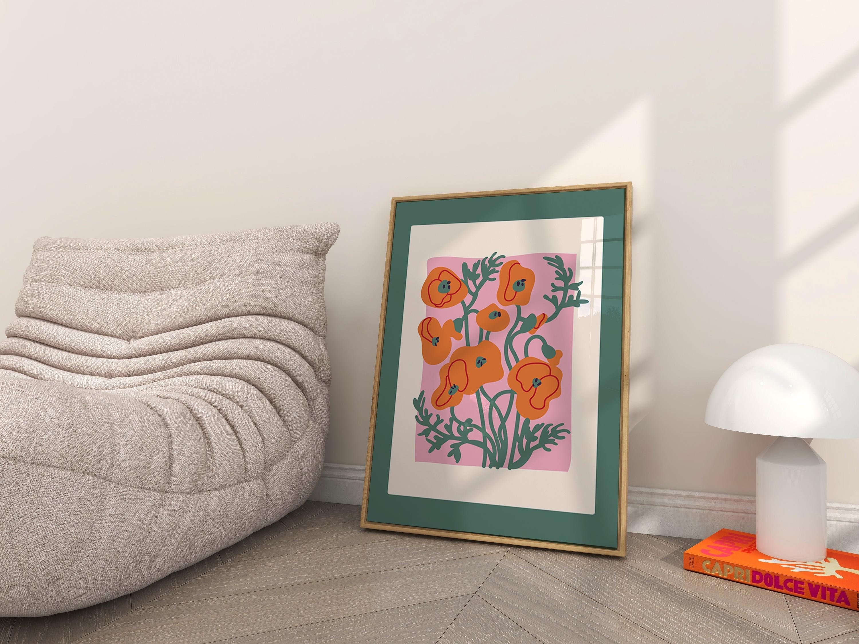 Bouquet of Flowers, Floral Art, Poppy Flower Print, Floral Decor, Colorful Art, Girls Bedroom, Gift Idea, Inspirational Art, Minimalist Art