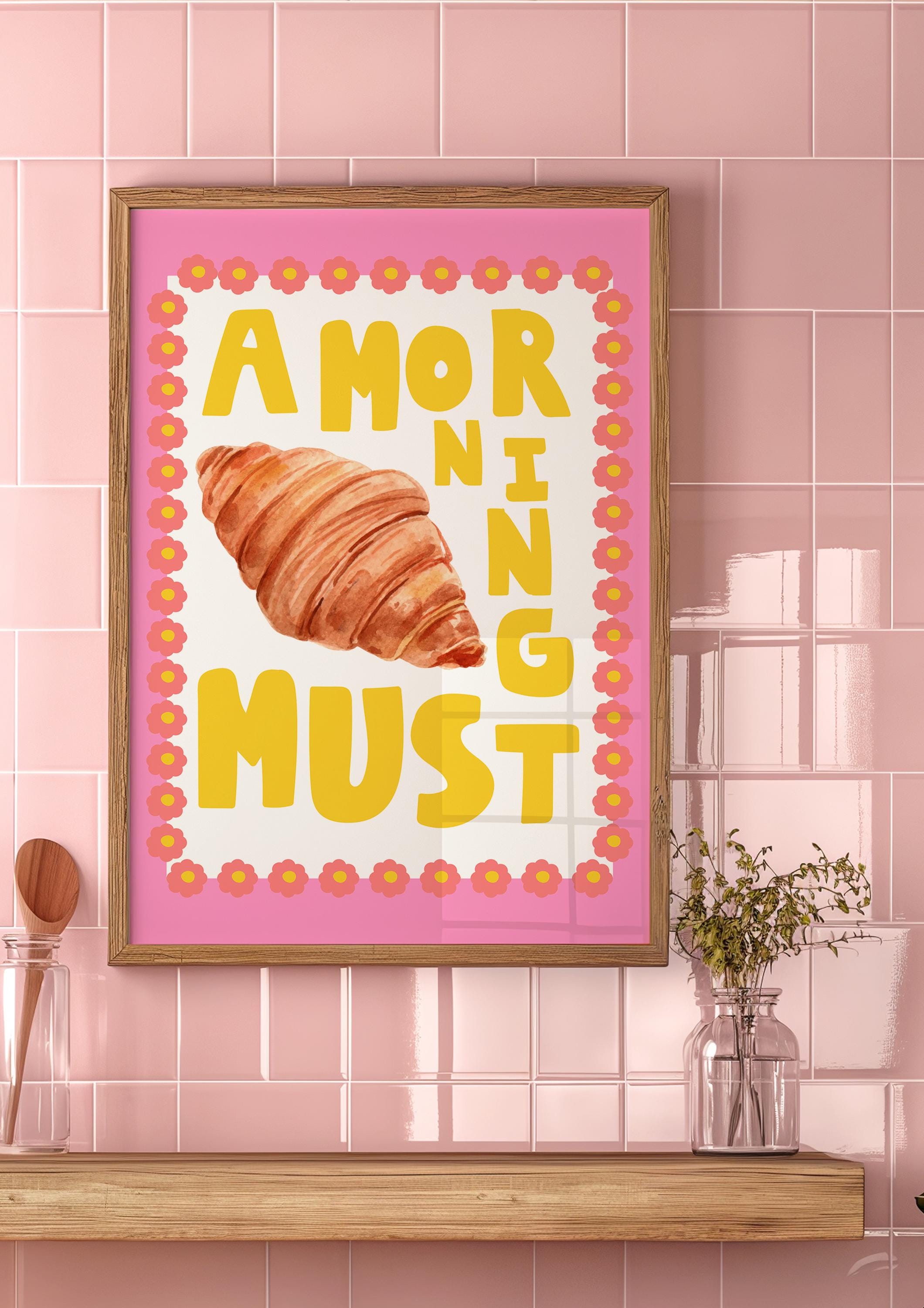 Croissant Poster, BreakFast Art Gift, Cute Kitchen Art, Vintage Food Print, Retro Minimal Kitchen Art, Pastry Art Print, GS Print Shoppe