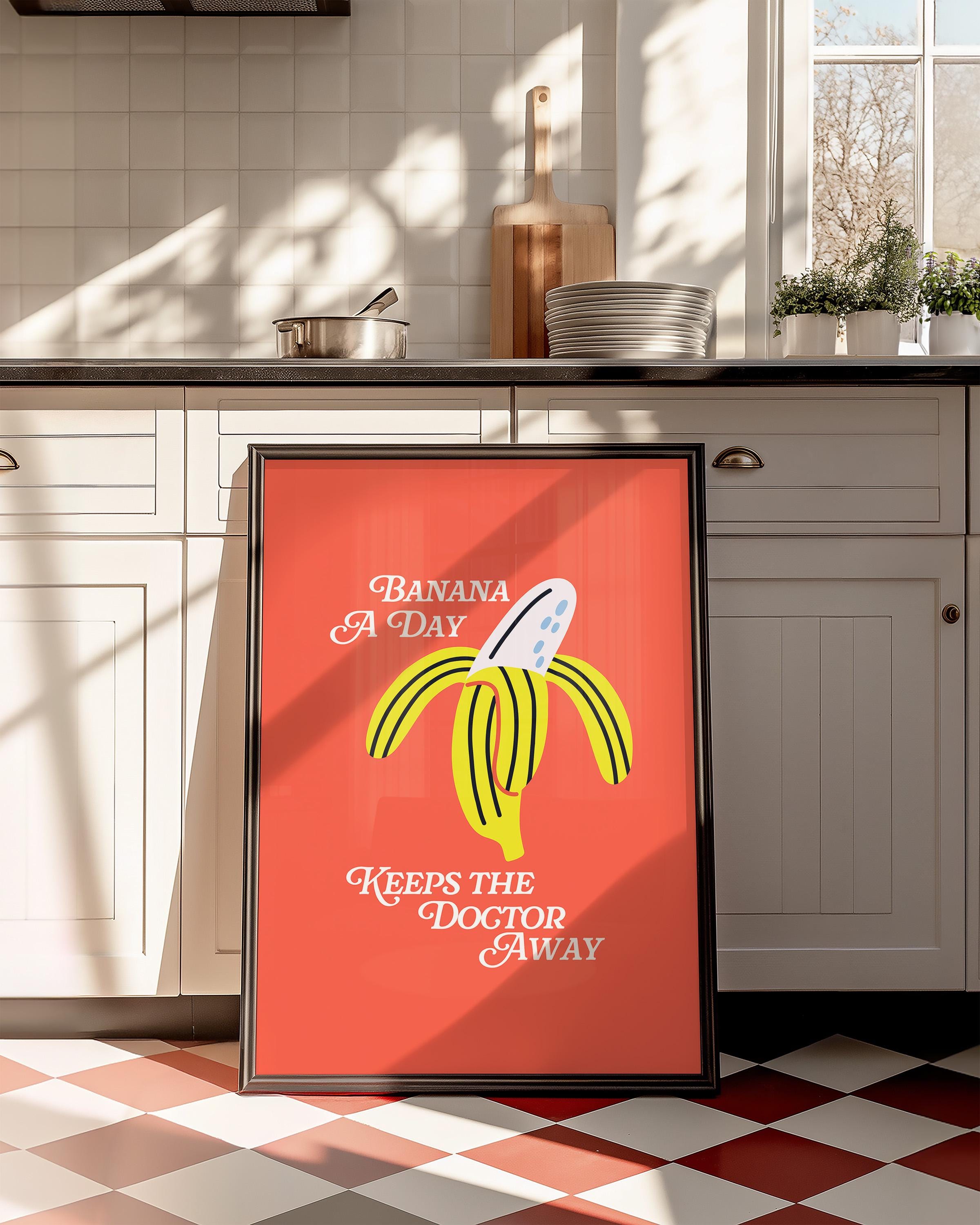 Digital Prints, Retro Art Print, Red Art, Kitchen Art Print, Kitchen Art, Banana Art Print, Banana Cartoon Print, Funny Art