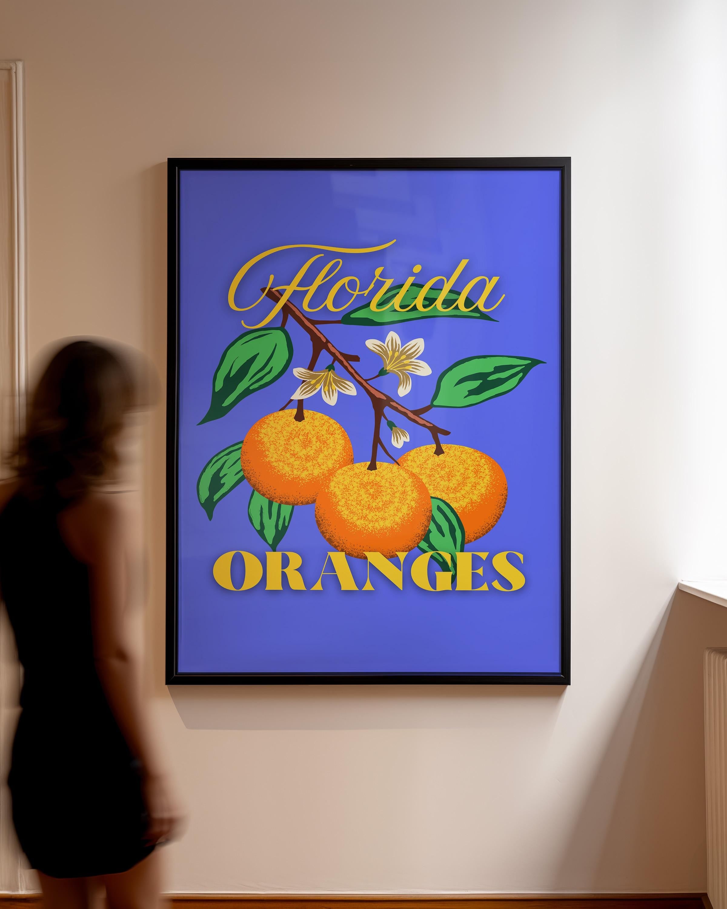 Fruit Print, Kitchen Food Art Poster, Trendy Retro Fruit Illustration, Dining Art Wall, Funky Kitchen Decor, Digital Download Art, Orange