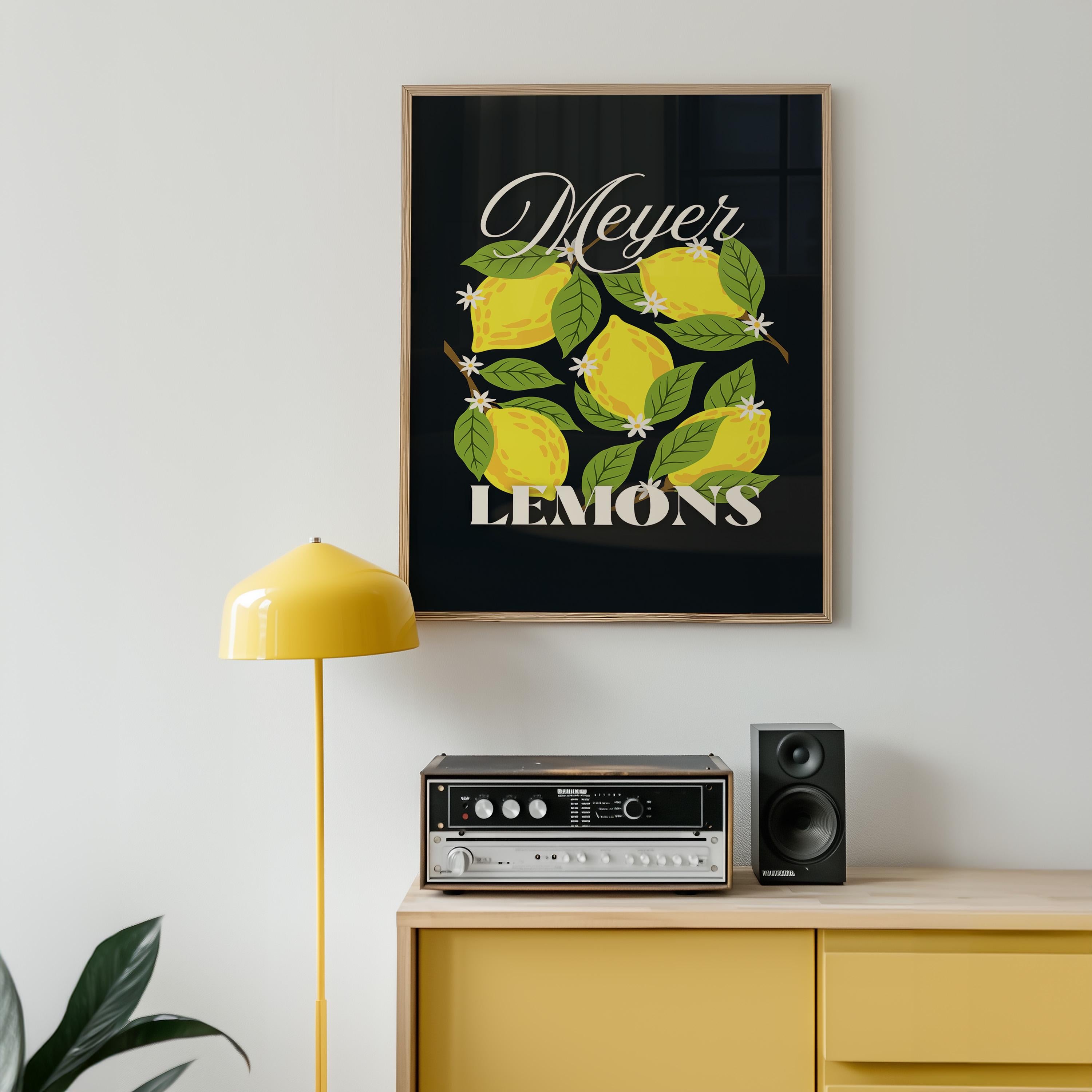 Minimalist Lemon Fruit Poster, Retro Printable, Bauhaus-Inspired, Mid-Century Modern, Kitchen Wall Decor, GS Print Shoppe, Lemon Print