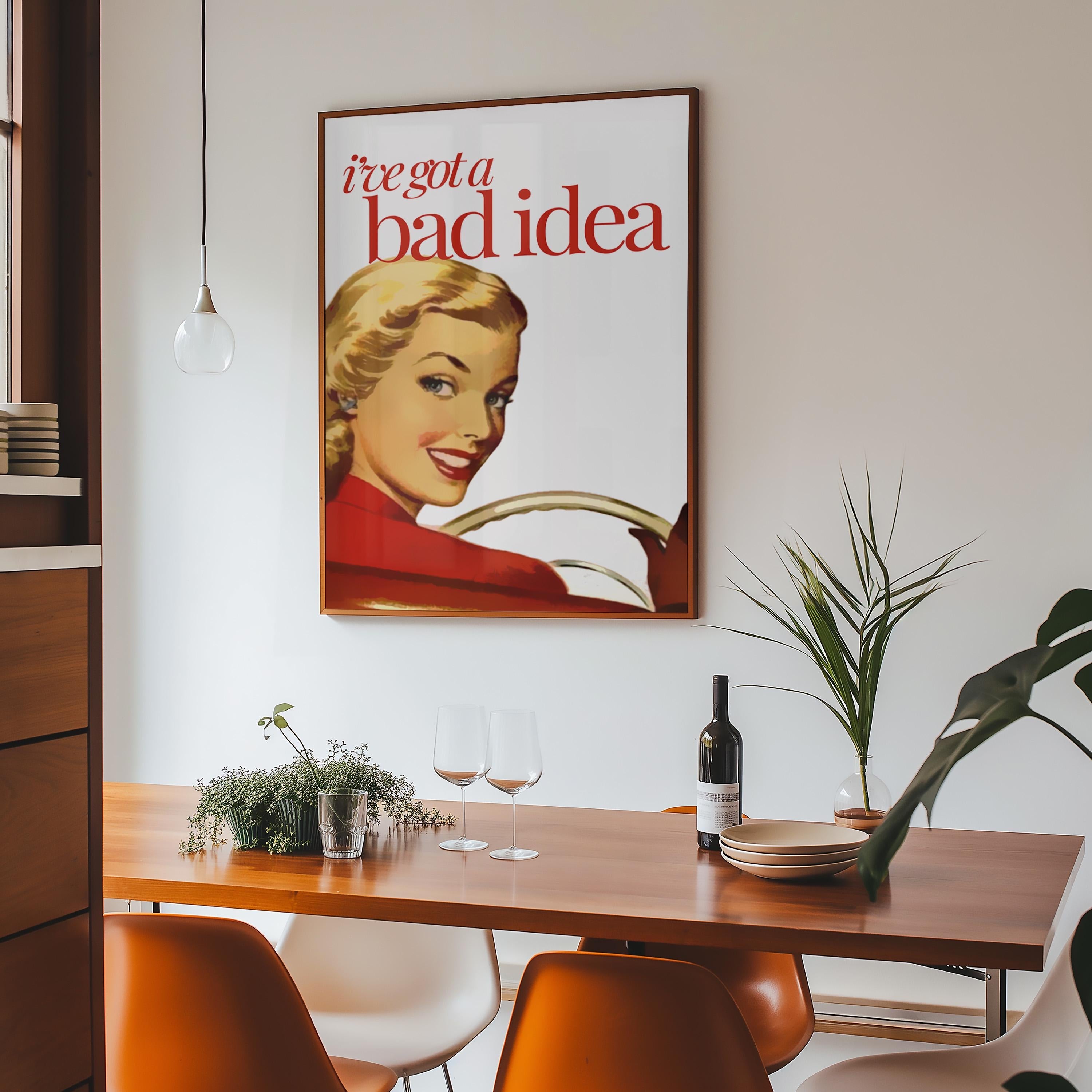 Bad Idea Art, Vintage Aesthetic, PInk Aesthetic Art,Feminist Art,Living Room Decor,Pulp Pinup Art, Pulp Art Print, Retro Funny Women Art