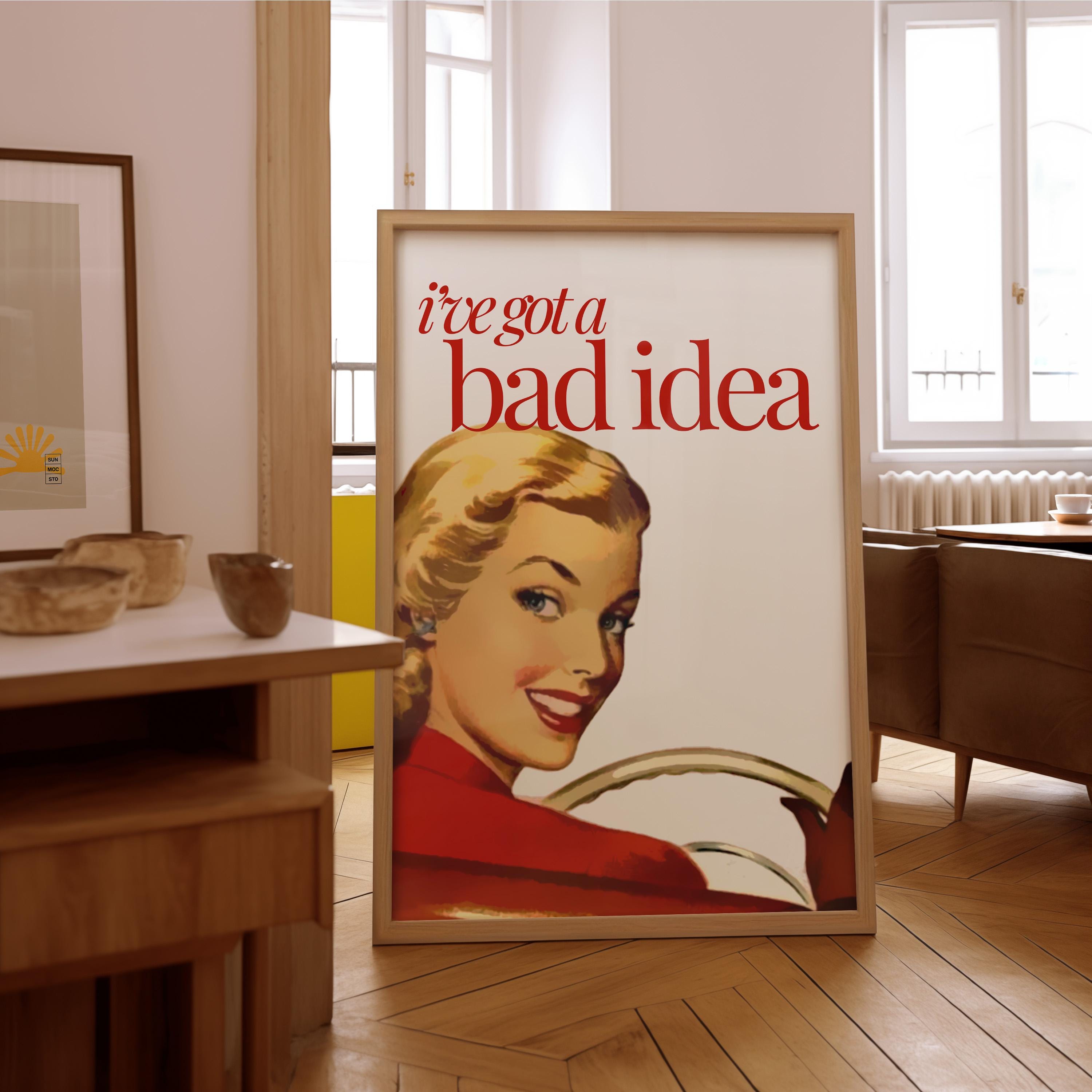 Bad Idea Art, Vintage Aesthetic, PInk Aesthetic Art,Feminist Art,Living Room Decor,Pulp Pinup Art, Pulp Art Print, Retro Funny Women Art