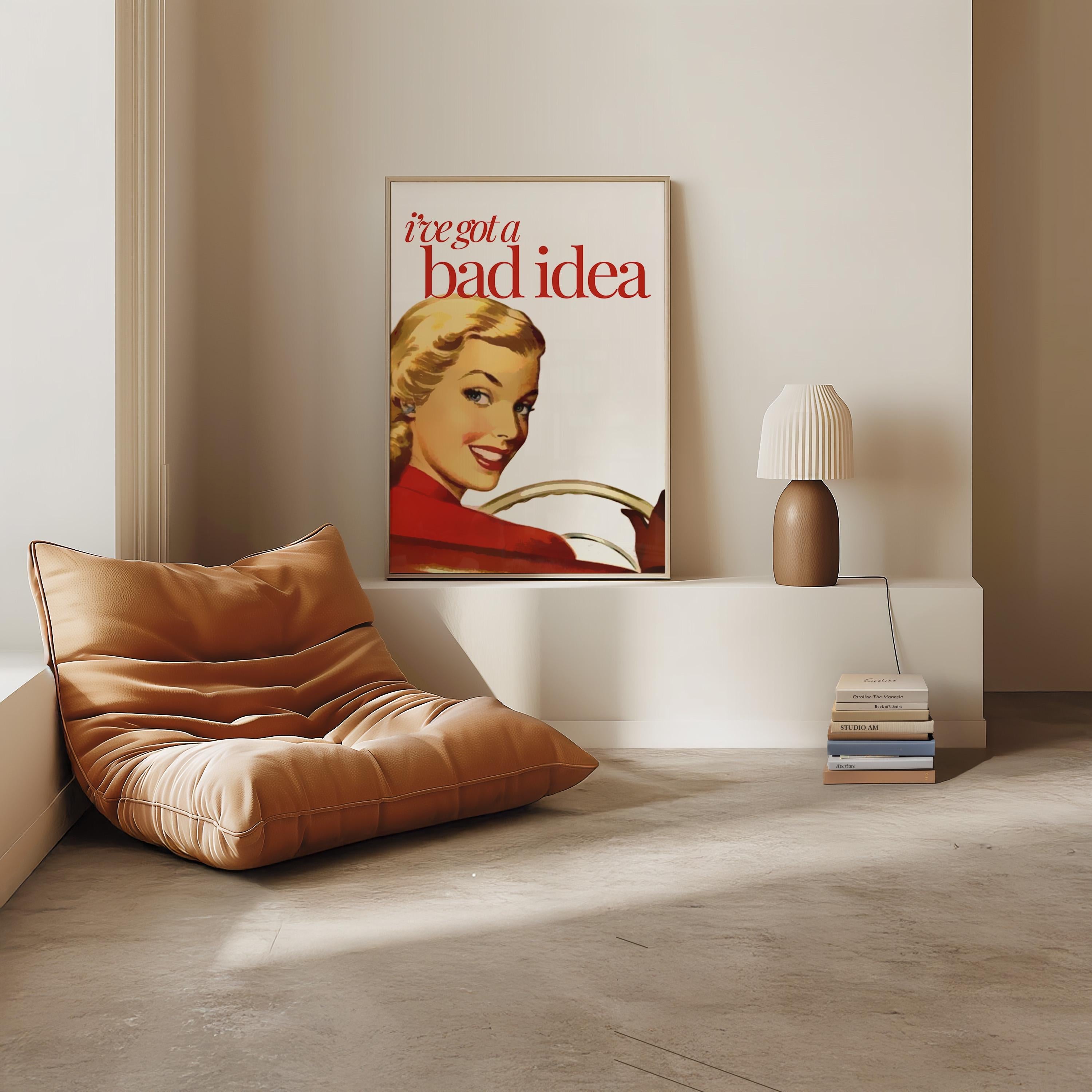 Bad Idea Art, Vintage Aesthetic, PInk Aesthetic Art,Feminist Art,Living Room Decor,Pulp Pinup Art, Pulp Art Print, Retro Funny Women Art