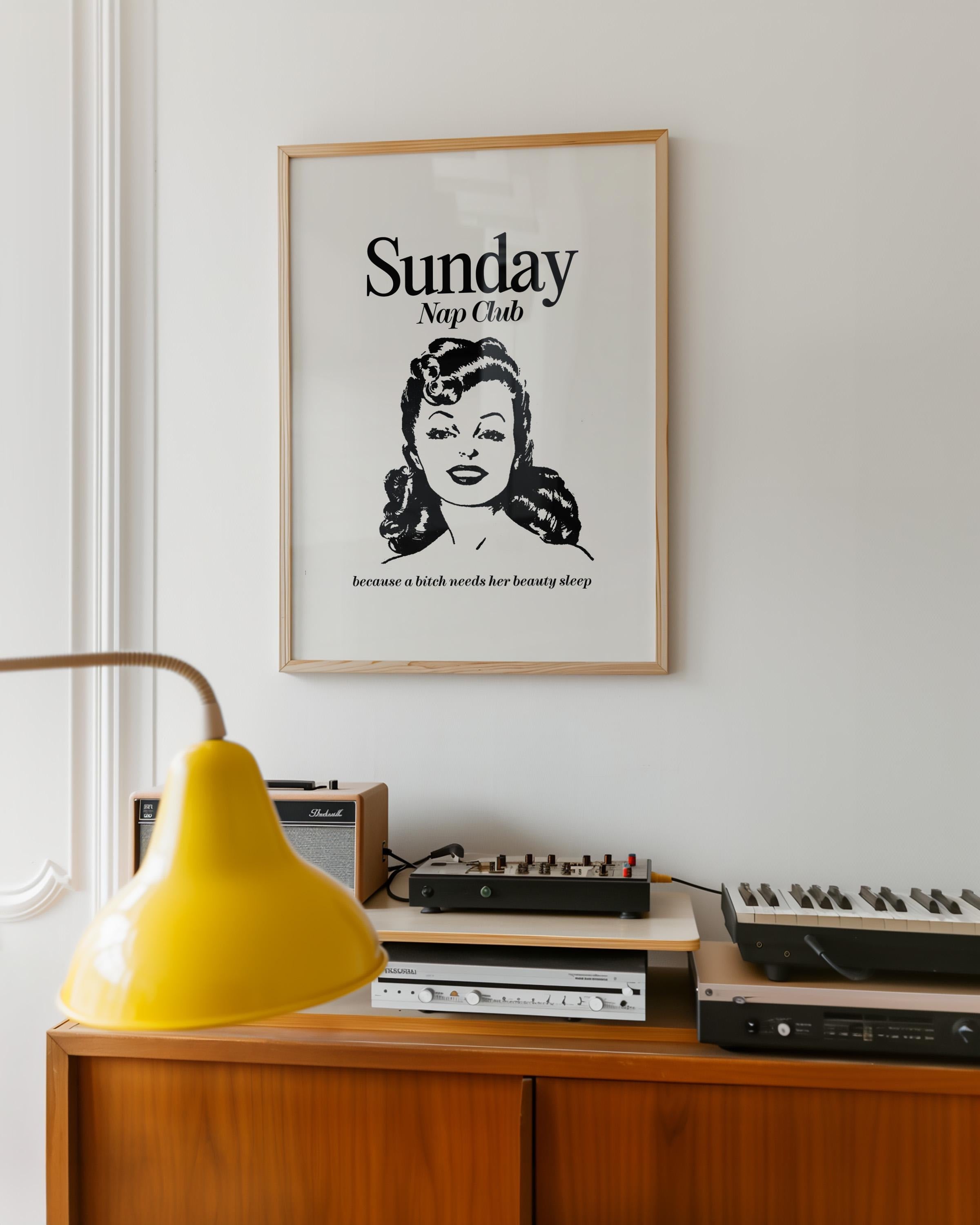 Sunday Nap Club-Large Wall Art-White Wall Print-Retro Cartoon Art-Downloadable Print-Reading Art Prints-Living Room Decor-Funny Wall Art