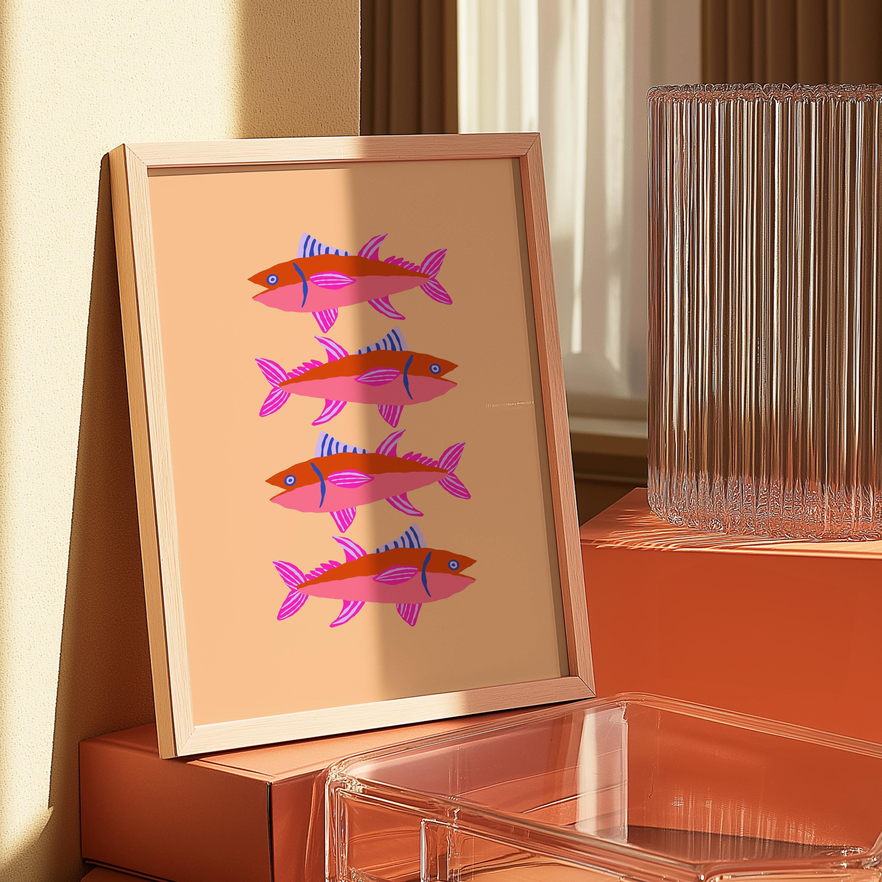 Pink  Poster Print, Fish Wall Art, Trendy Wall Art, Preppy Room Decor, Maximalist Decor, Printable Boho Wall Art, Boho Decor