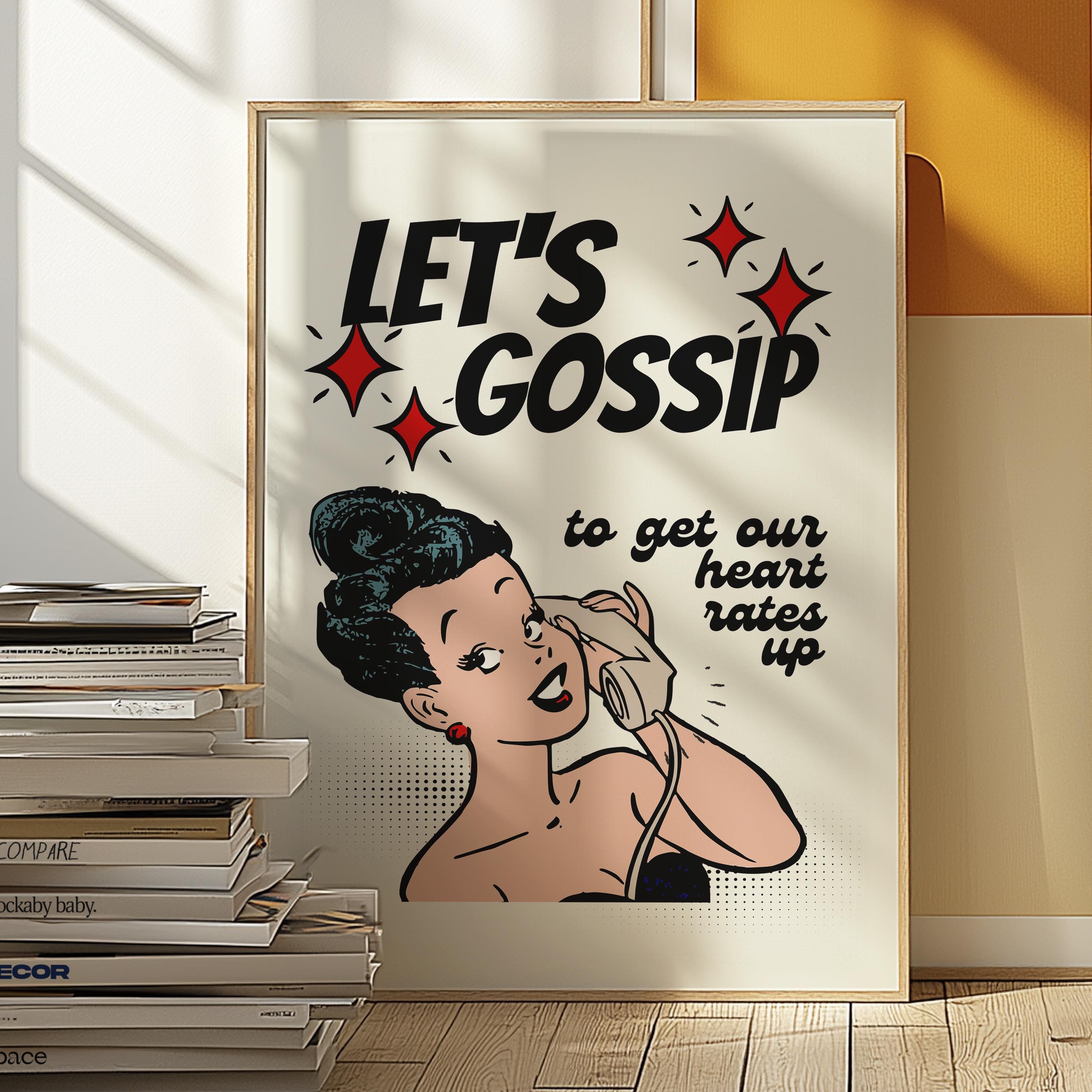 Let&#39;s Gossip-Digital Prints-Wall Art Print-Retro Cartoon Art-Downloadable Print-Bar Art Prints-Living Room Decor-Funny Wall Art-Trendy Art