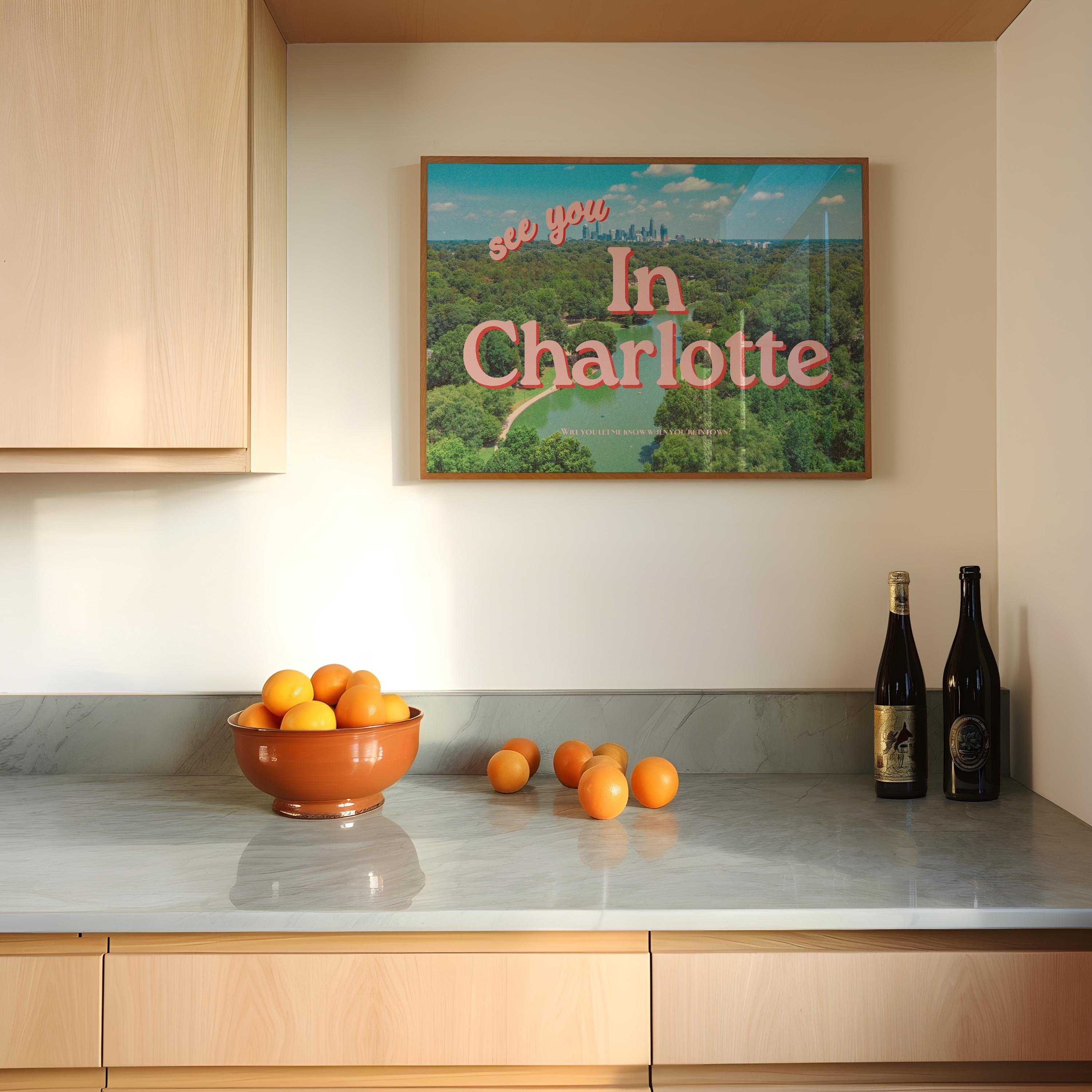 North Carolina Prints, See you in Charlotte, Retro Charlotte Prints, Preppy Art, Charlotte Art poster, North Carolina Art Poster, NC Poster