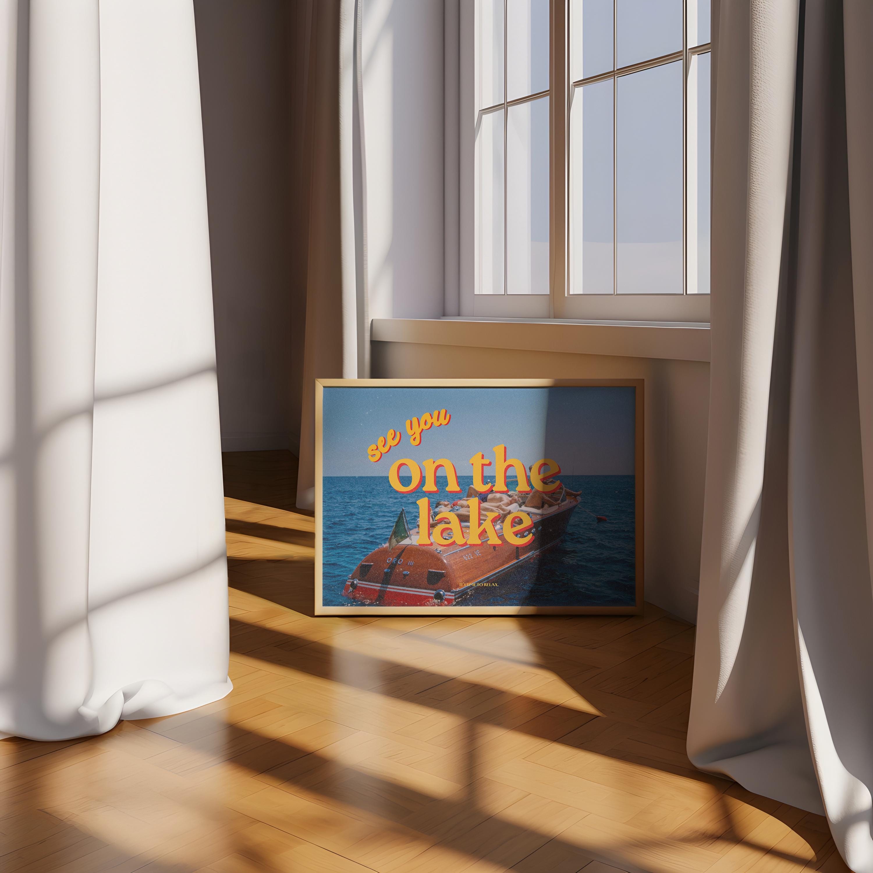 See you at the lake, Retro Photo Prints, Lake house art, tahoe art print, lake art prints, boating poster, boating art, wall art print