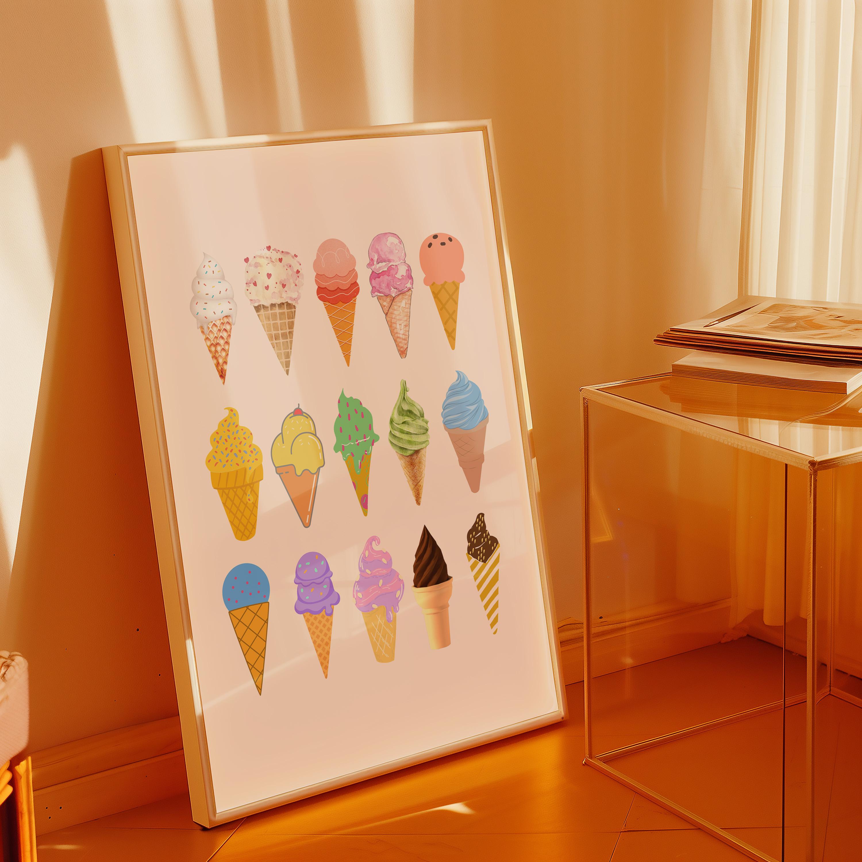 Ice Cream Art, Digital Download,Kitchen Wall Art Print,Digital Food Art Print,Trendy Wall Art Print,Kitchen Printables,Kitchen Wall Decor