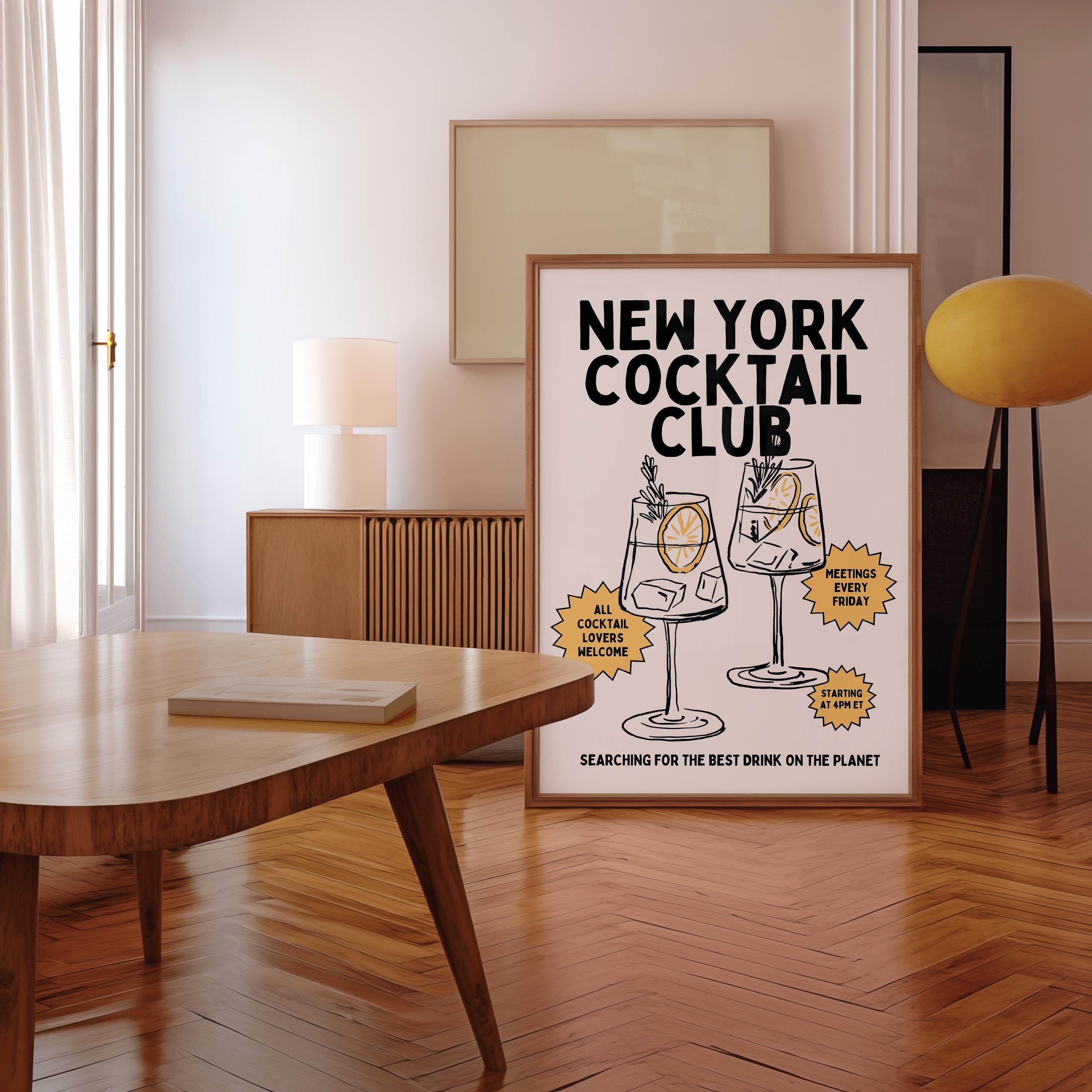 New York Cocktail Club, Digital Prints-Wall Art-Cocktail Art Print-New York Art-bar cart accessories-Cocktail Art-Bar Cart Prints