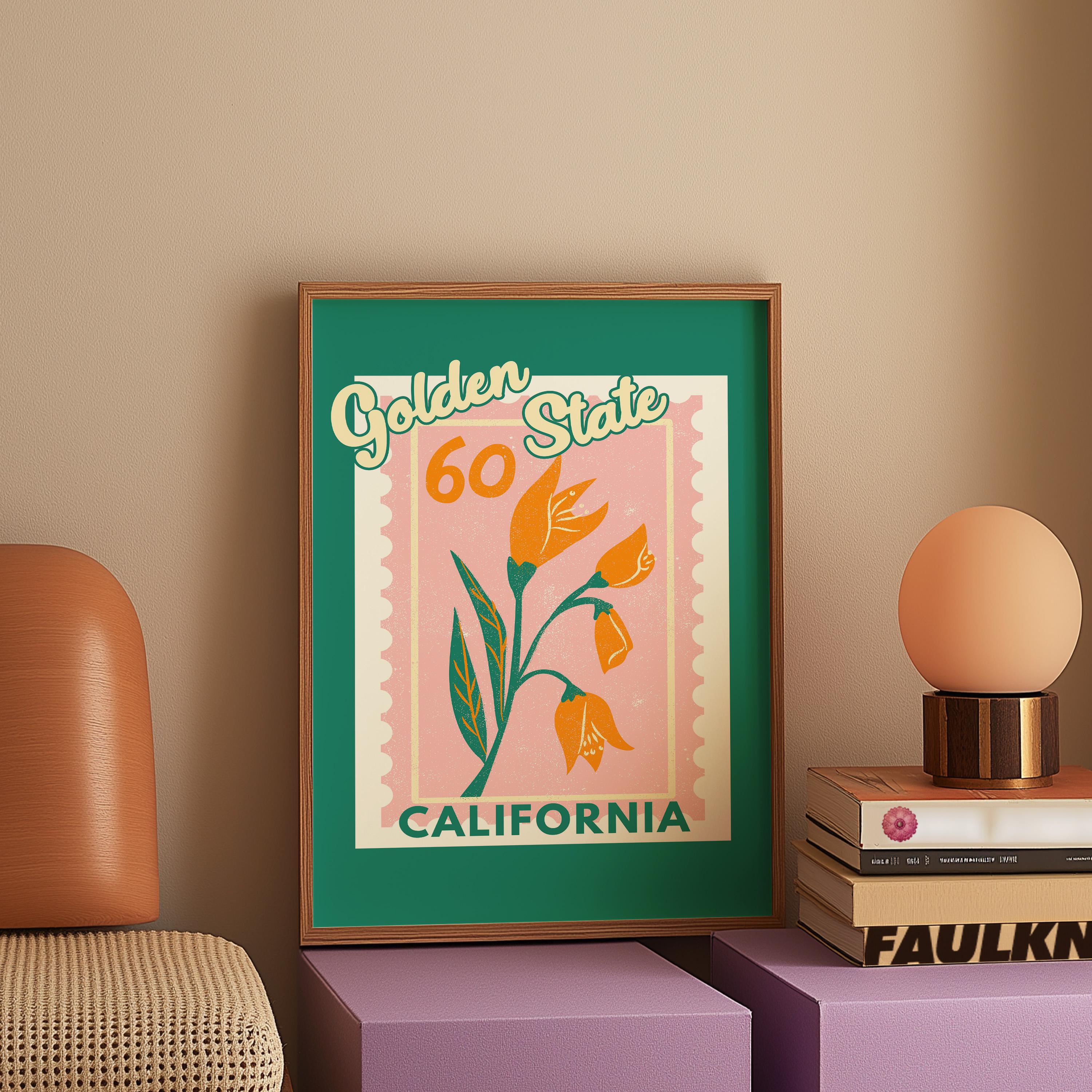 California Poppy Art,Digital Art Download,Colorful California Wall Art,Cute Trendy Art,Golden State Posters,Cali Wall Poster,Orange Posters