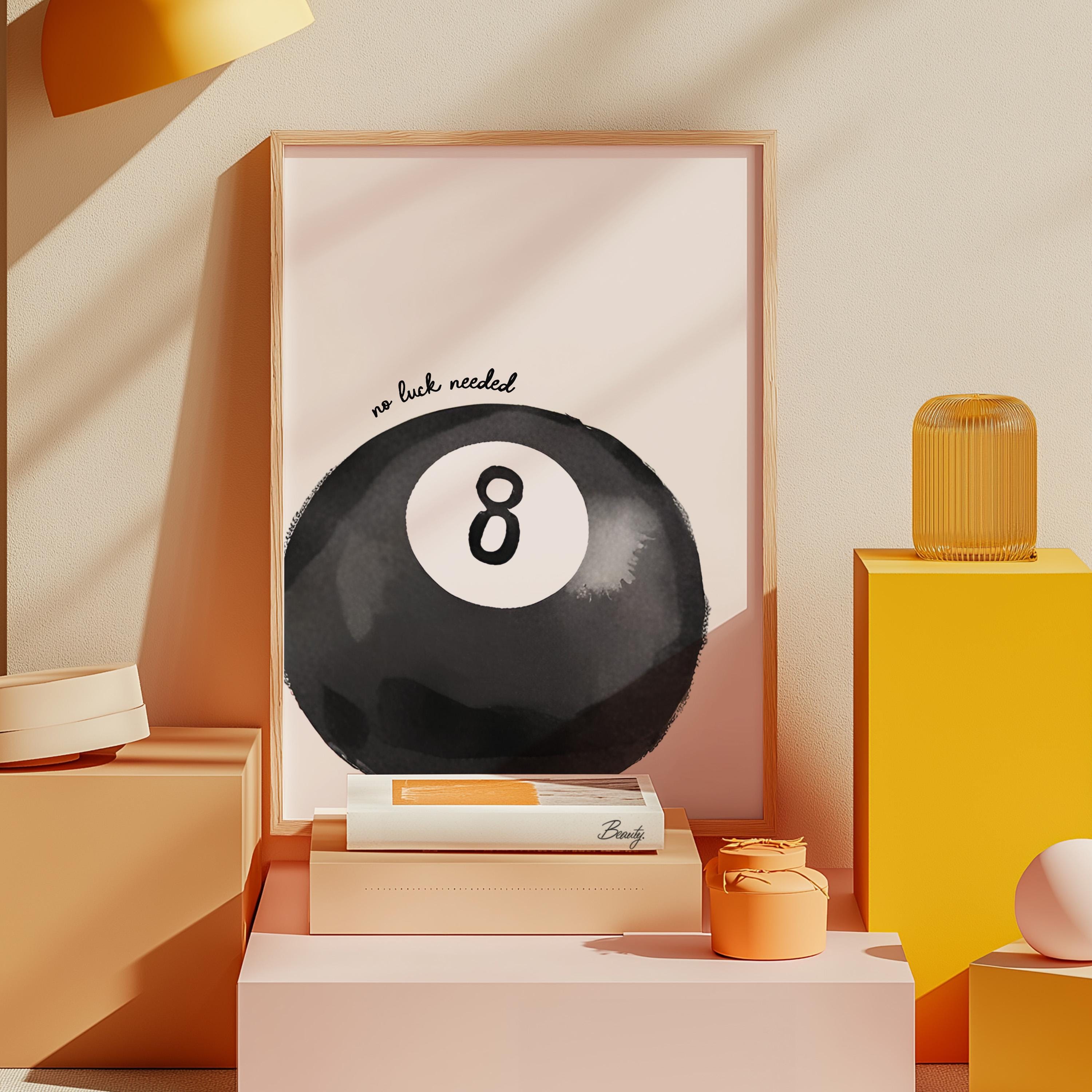 Lucky 8 Ball Print, Retro Lucky Girl Poster, Funky Aesthetic Print for Apartment, Retro Hand-Drawn Wall Art, GS Print Shoppe