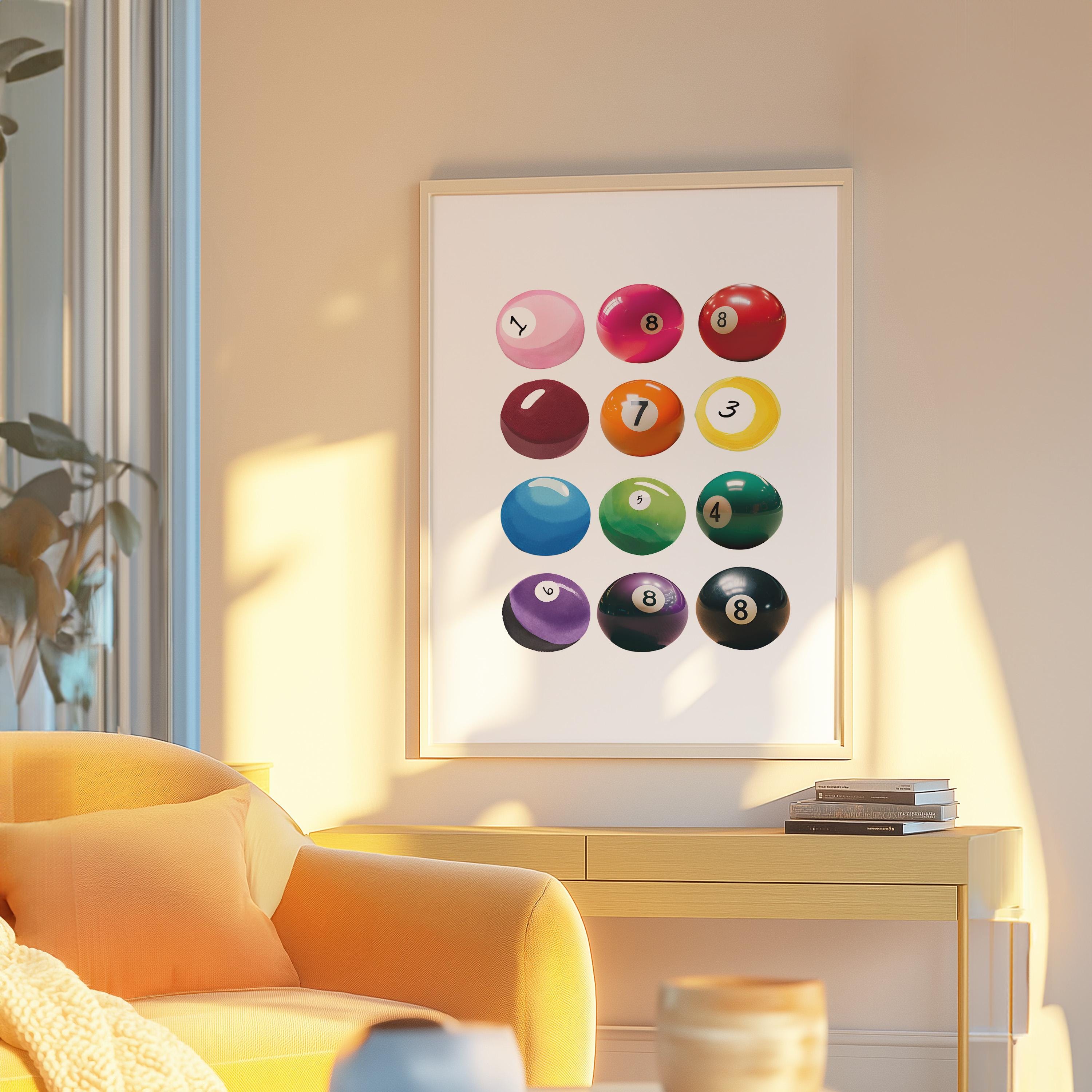 Vintage Billiards Print, Lucky 8 Ball Wall Art, Red Pool Ball Poster, Trendy Digital Art Prints, Printable Poster, GS Print Shoppe, 8 ball