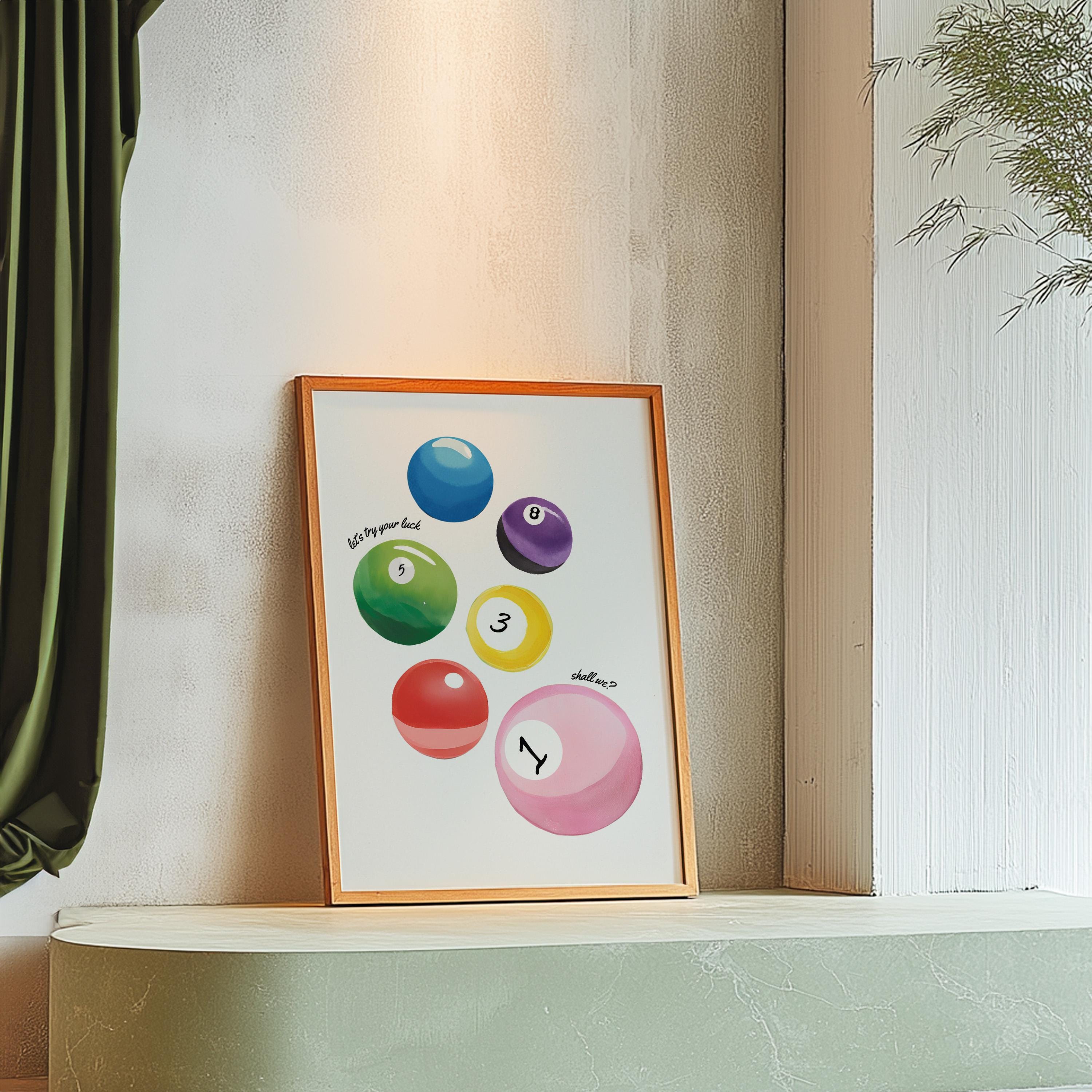 Lucky 8 Ball Print, Retro Lucky Girl Poster, Funky Aesthetic Print for Apartment, Retro Hand-Drawn Wall Art, GS Print Shoppe