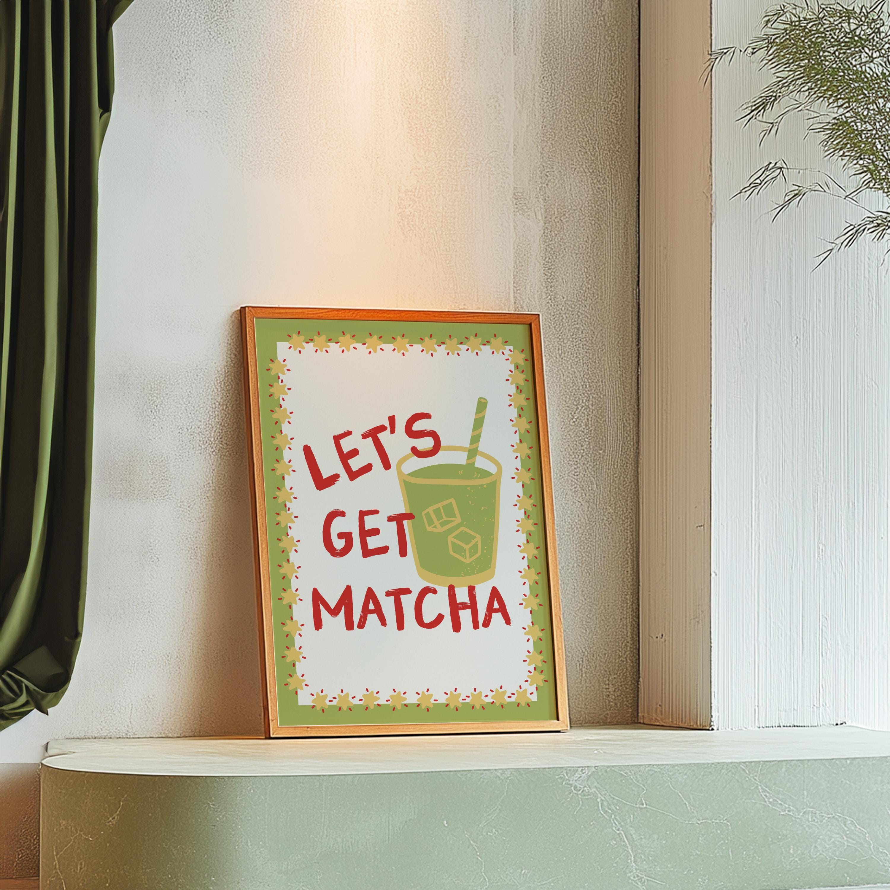 Matcha Poster, Retro Drink Art, Cafe Poster, Matcha Latte Print, Trendy Green Print, Mid Century, Matcha Sketch, Kitchen Print