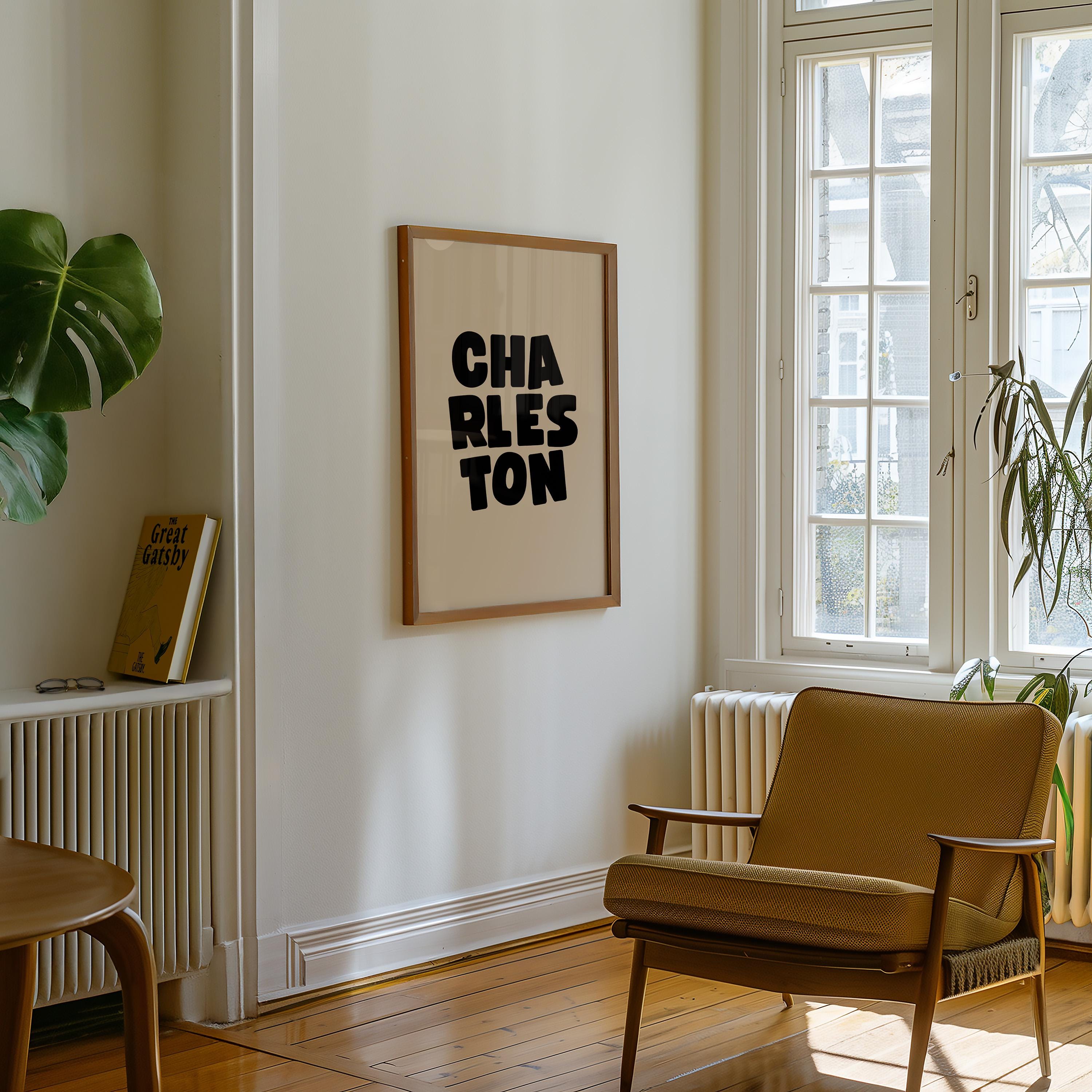Charleston Art Print,Digital Art Download,Black CHS Wall Art,Cute Trendy Art,CHS Posters,Charleston Wall Poster,Beige Posters