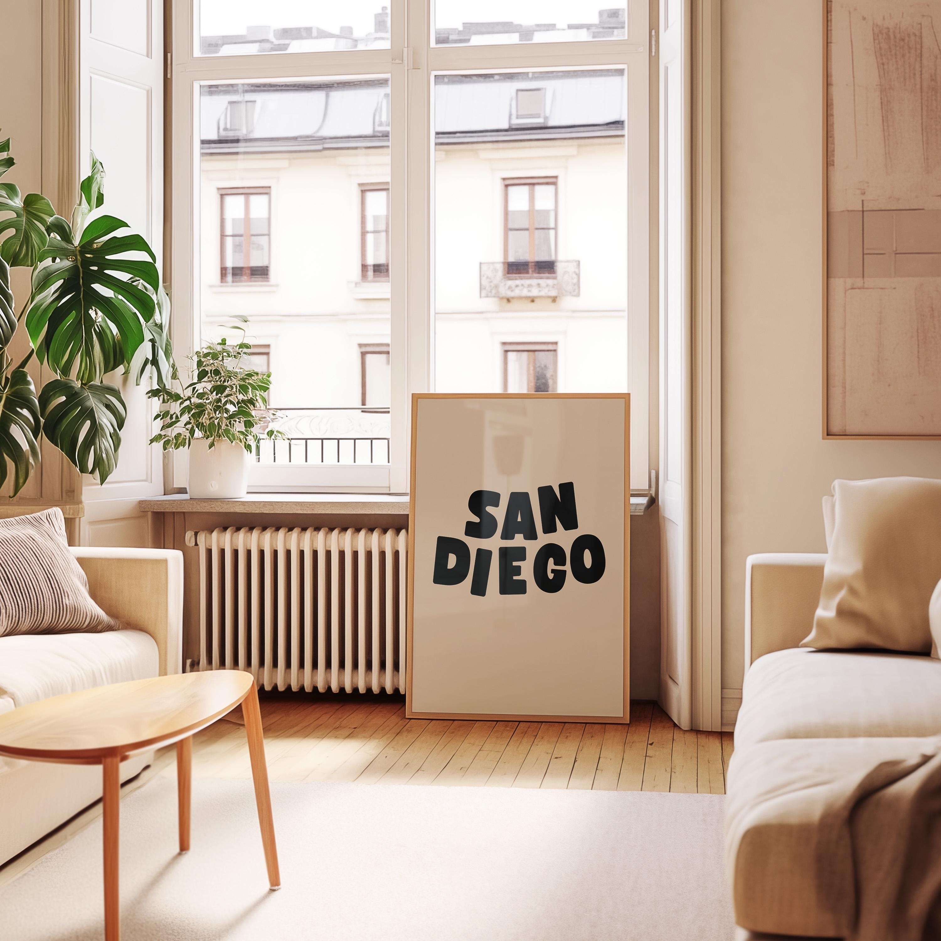 San Diego Art Print,Digital Art Download,San Diego Wall Art,Cute Trendy Art, San Diego Posters,SD Wall Poster,Beige Posters, gs print shoppe