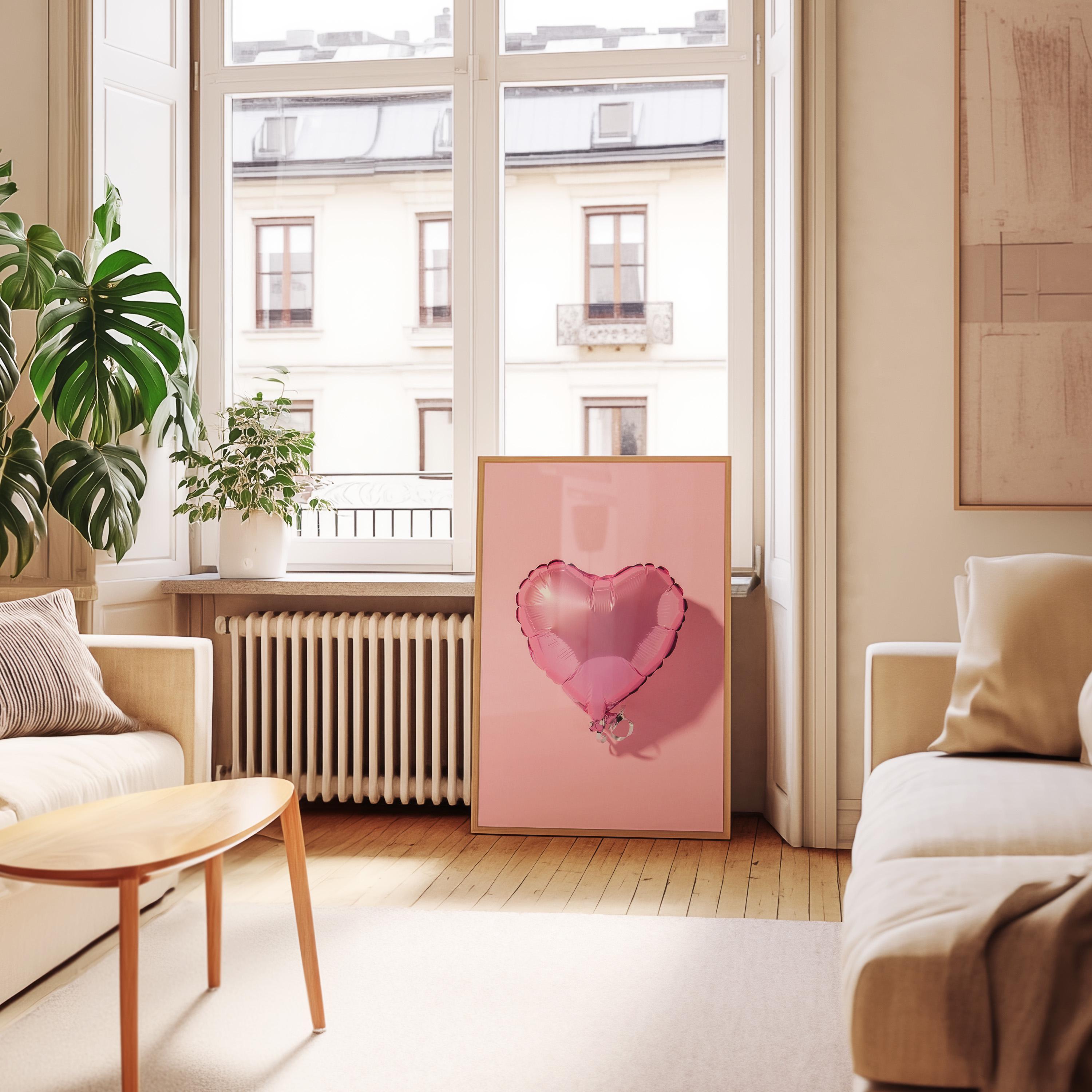 Heart Balloon Art-Digital Print-Retro Wall Art-Trendy Girly Print Art-Fun Pink Art-Downloadable Art-Pink Art Print-Preppy Poster-2000s Art