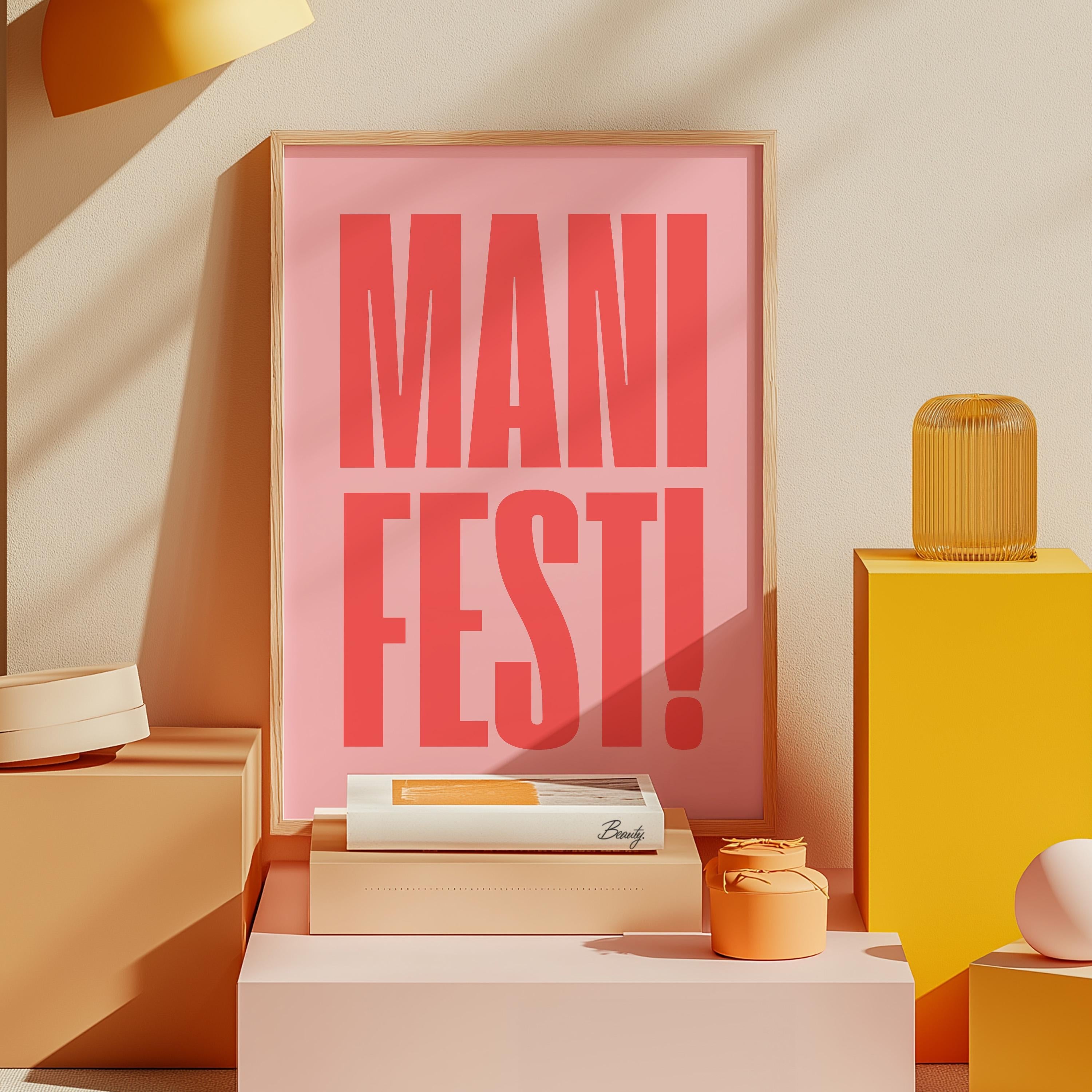 Manifest Art Print, Manifesting Posters, Inspirational Quote, Digital Download Print, Retro Wall Decor, Y2K Aesthetic Art, Encouragement Art