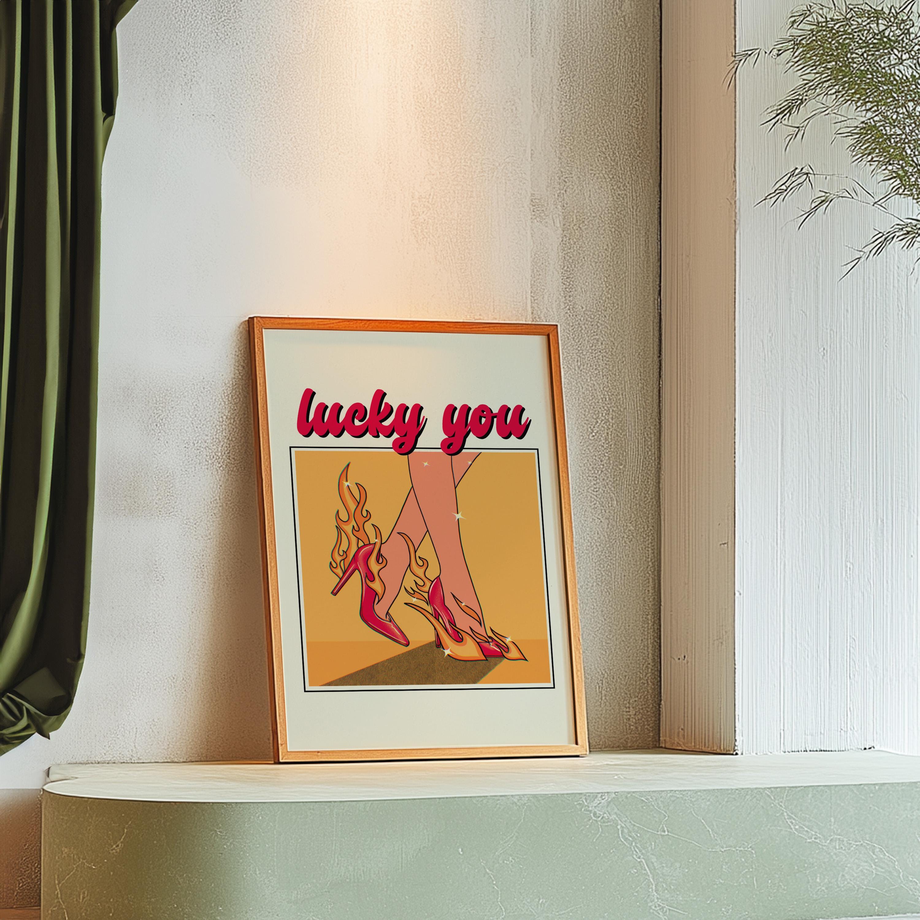 Retro Shoes Print, Vintage Wall Art, Modern Decor, Illustration Art, Stiletto Art Print, Lucky You Art, Y2K Art Print, Large Posters